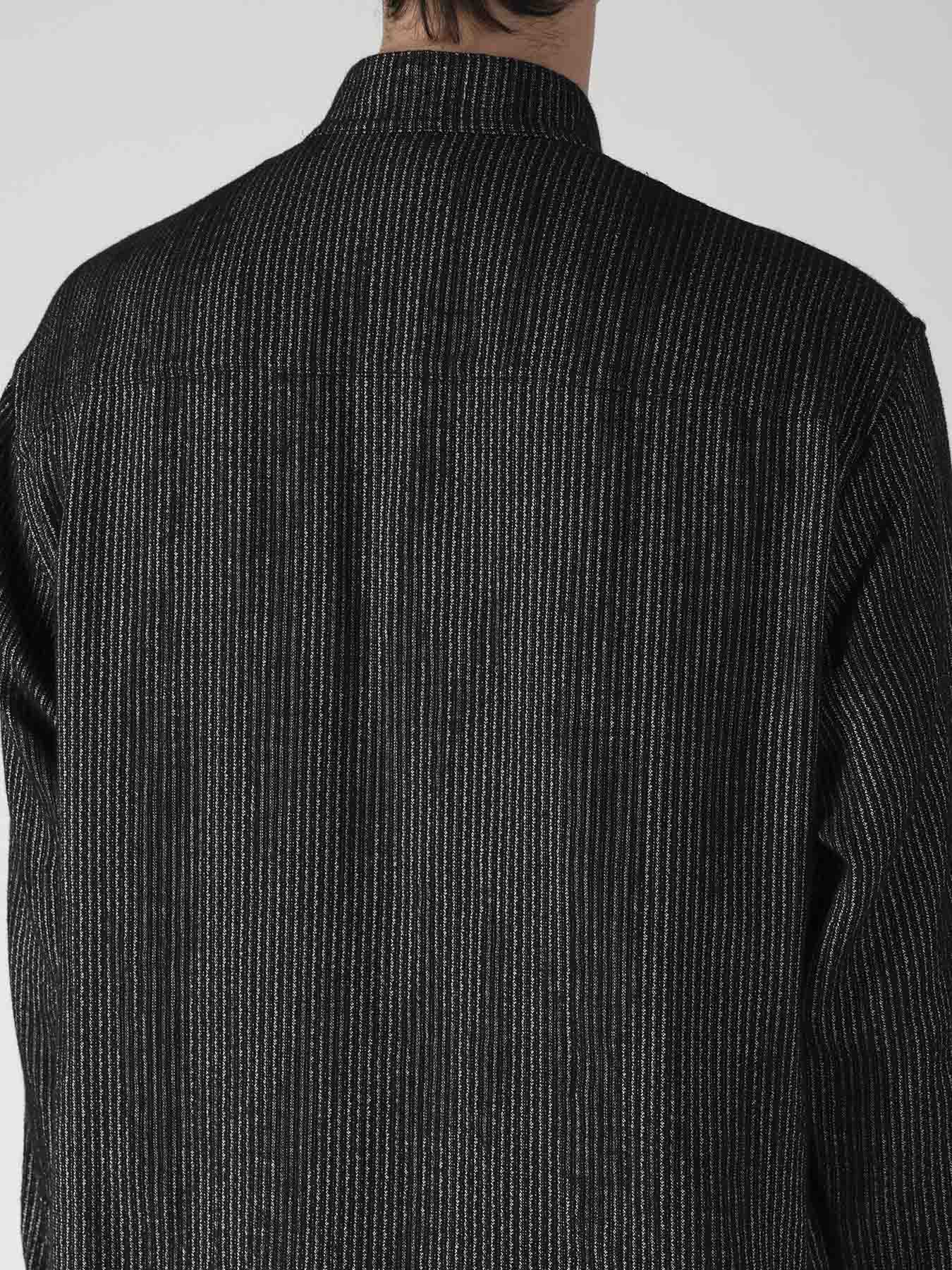 L R MELANGE ST STRIPE STAND COLLAR BLOUSE