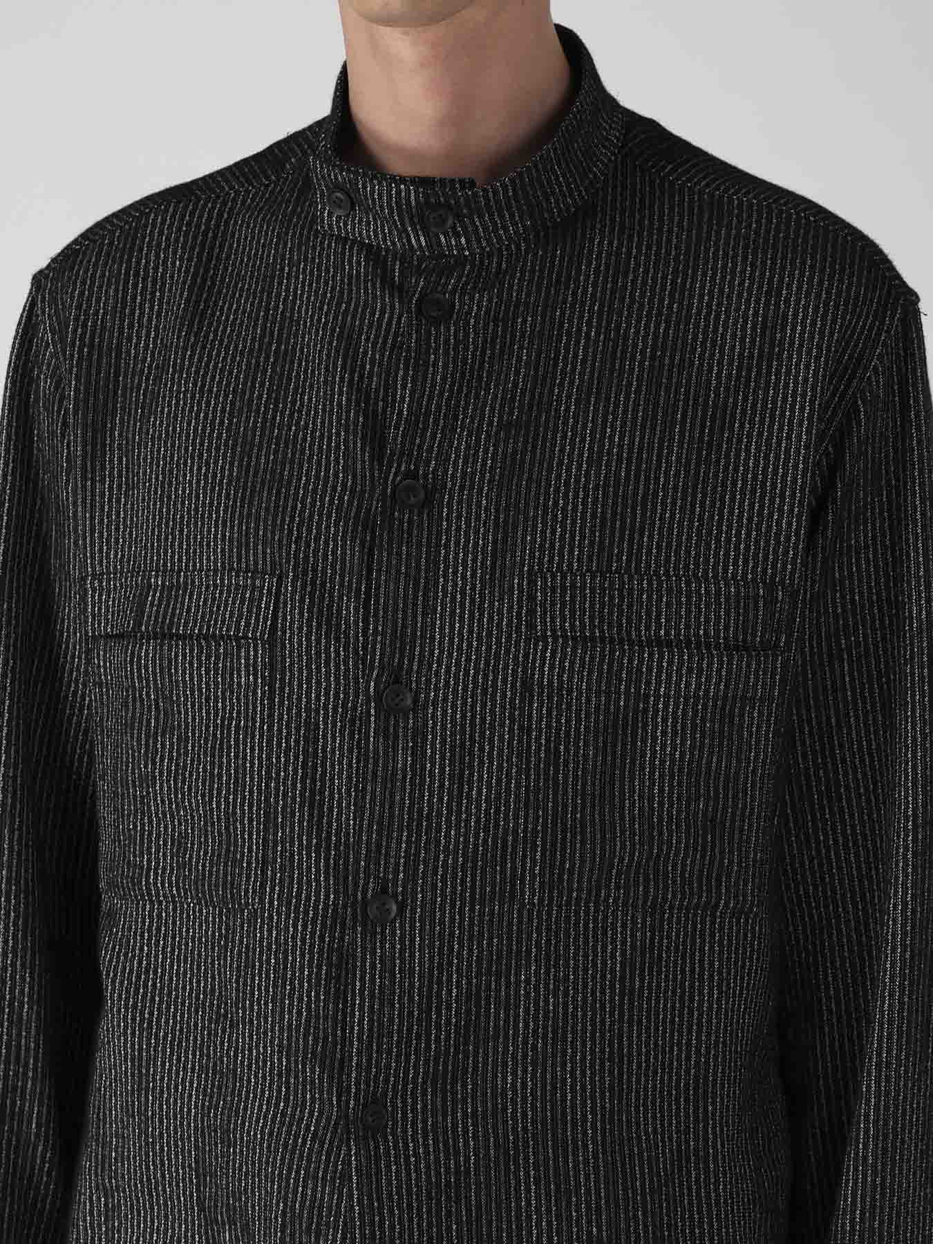 L R MELANGE ST STRIPE STAND COLLAR BLOUSE
