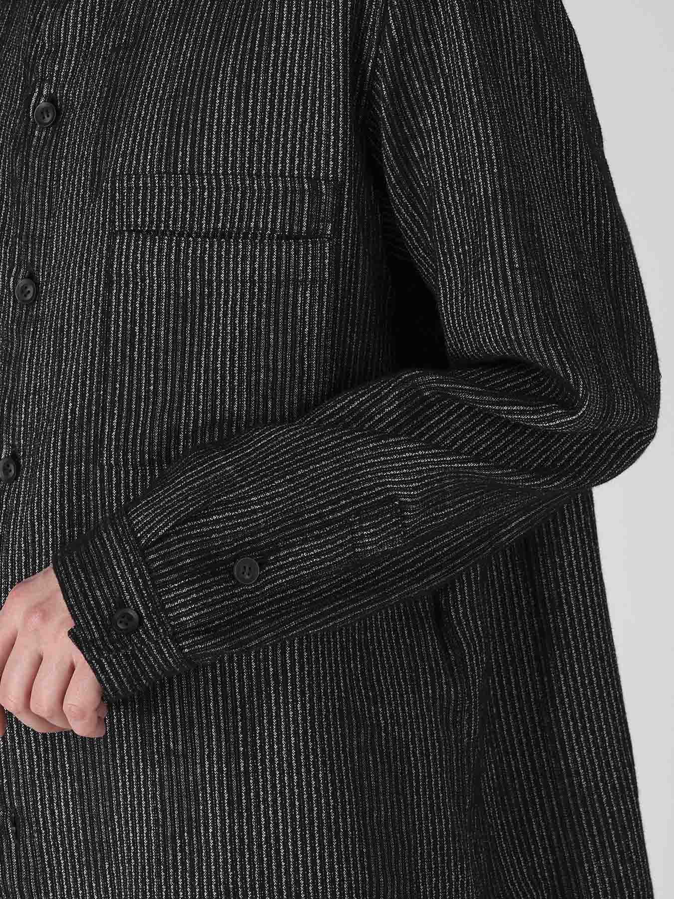 L R MELANGE ST STRIPE STAND COLLAR BLOUSE