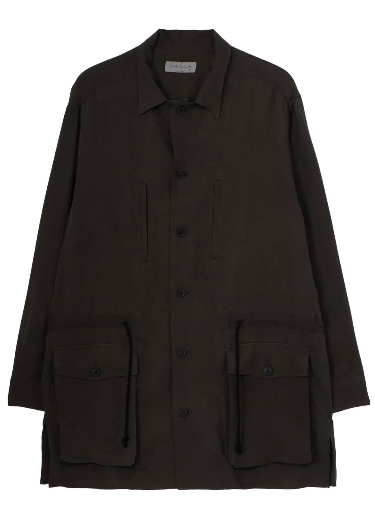PIGMENT DYE TWILL OPEN COLLAR WAIST STRING BLOUSE