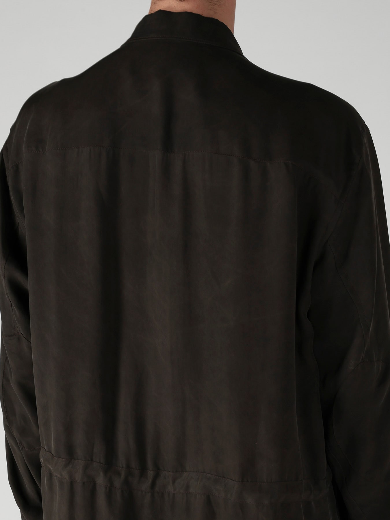PIGMENT DYE TWILL OPEN COLLAR WAIST STRING BLOUSE