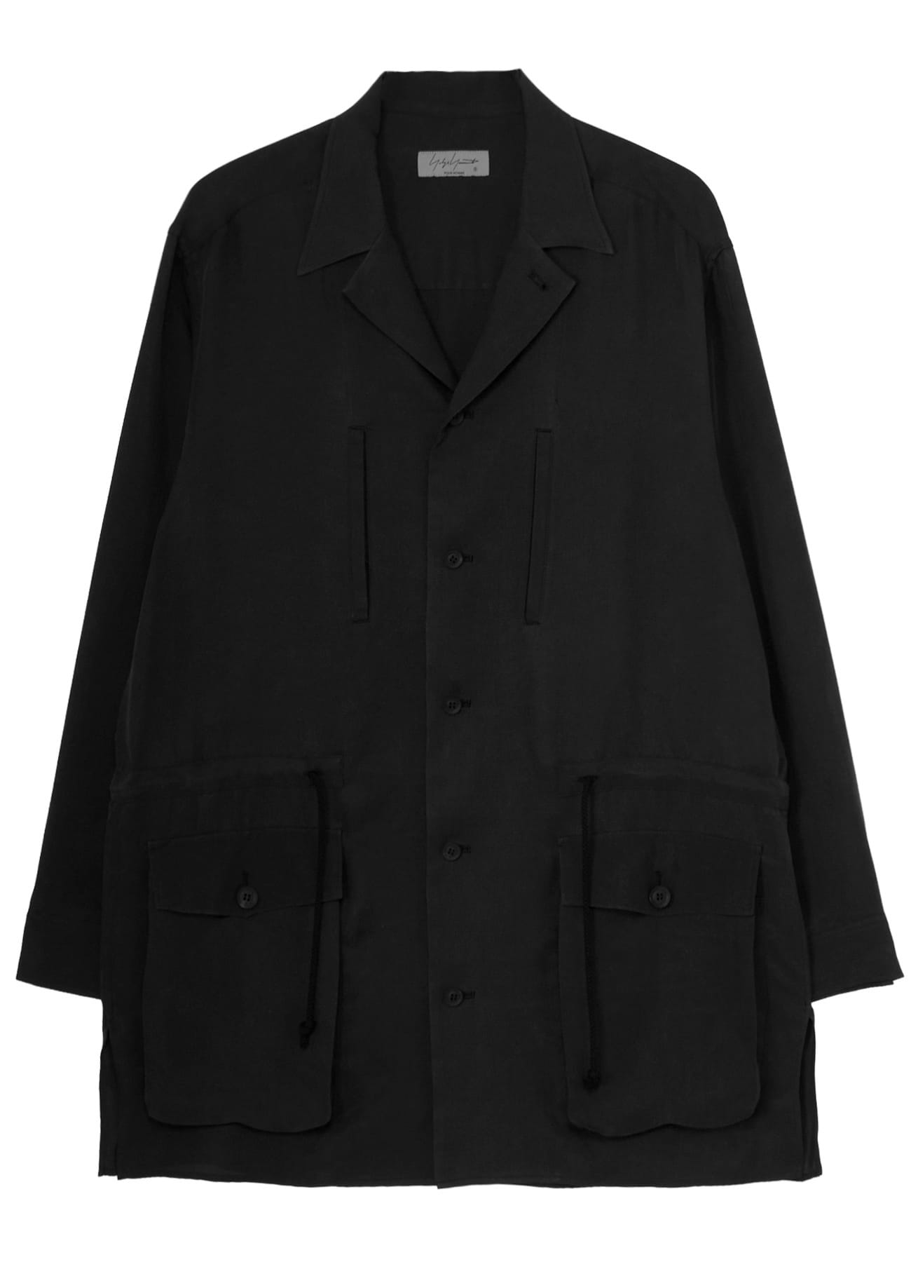 PIGMENT DYE TWILL OPEN COLLAR WAIST STRING BLOUSE