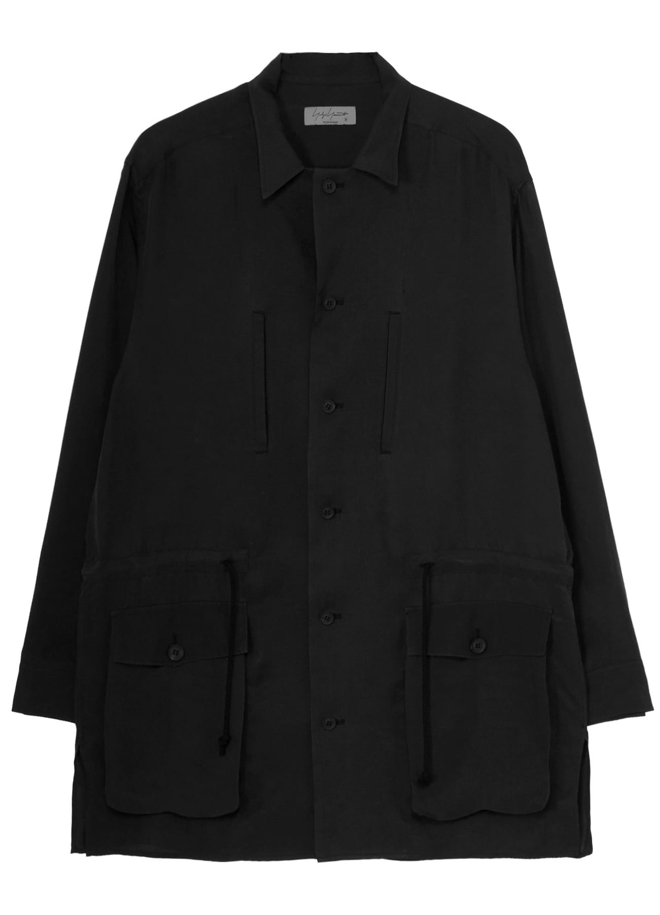 PIGMENT DYE TWILL OPEN COLLAR WAIST STRING BLOUSE