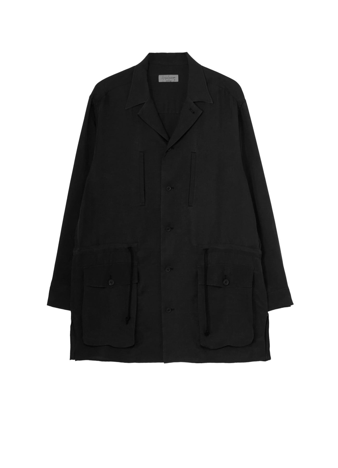 PIGMENT DYE TWILL OPEN COLLAR WAIST STRING BLOUSE