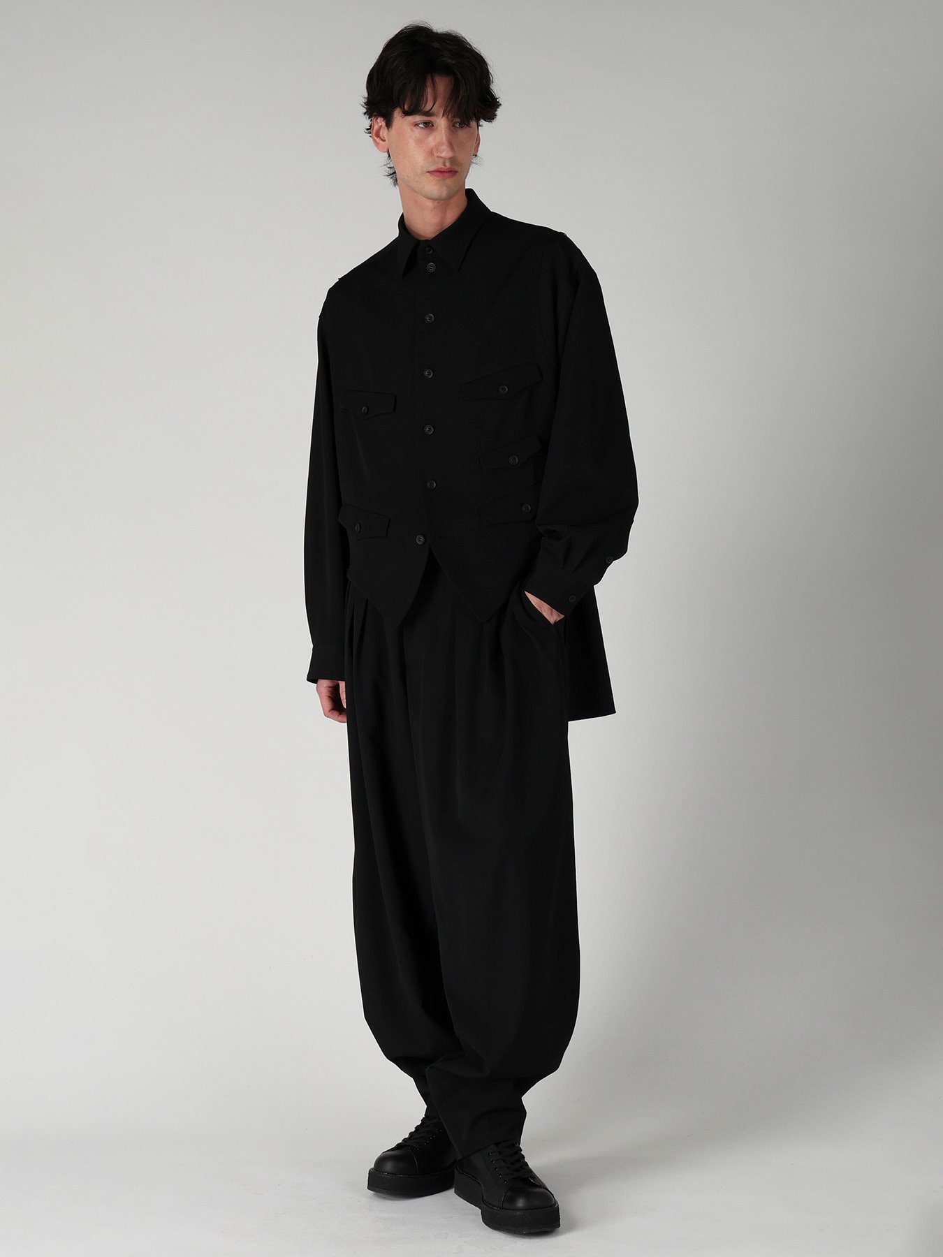 WOOL GABARDINE VEST LAYERED BLOUSE