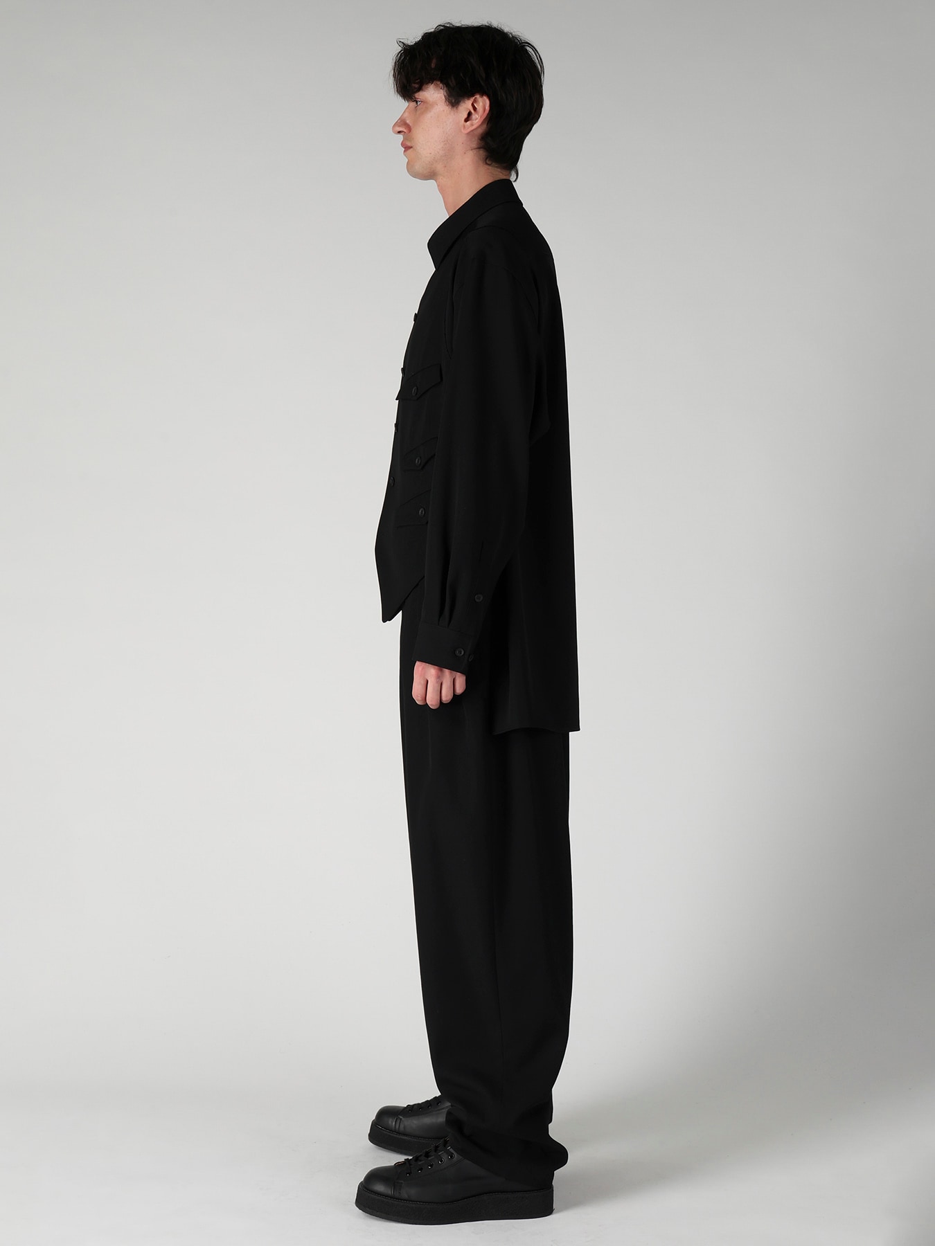 WOOL GABARDINE VEST LAYERED BLOUSE