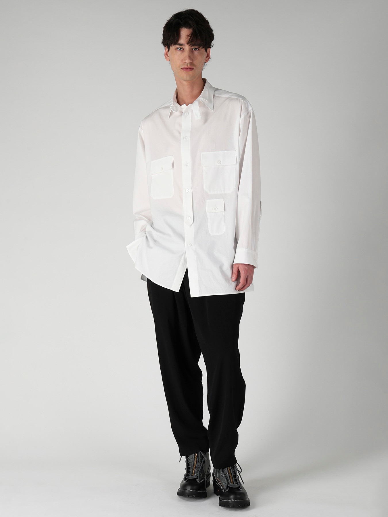 COTTON BROAD PEN POCKET DOUBLE COLLAR BLOUSE