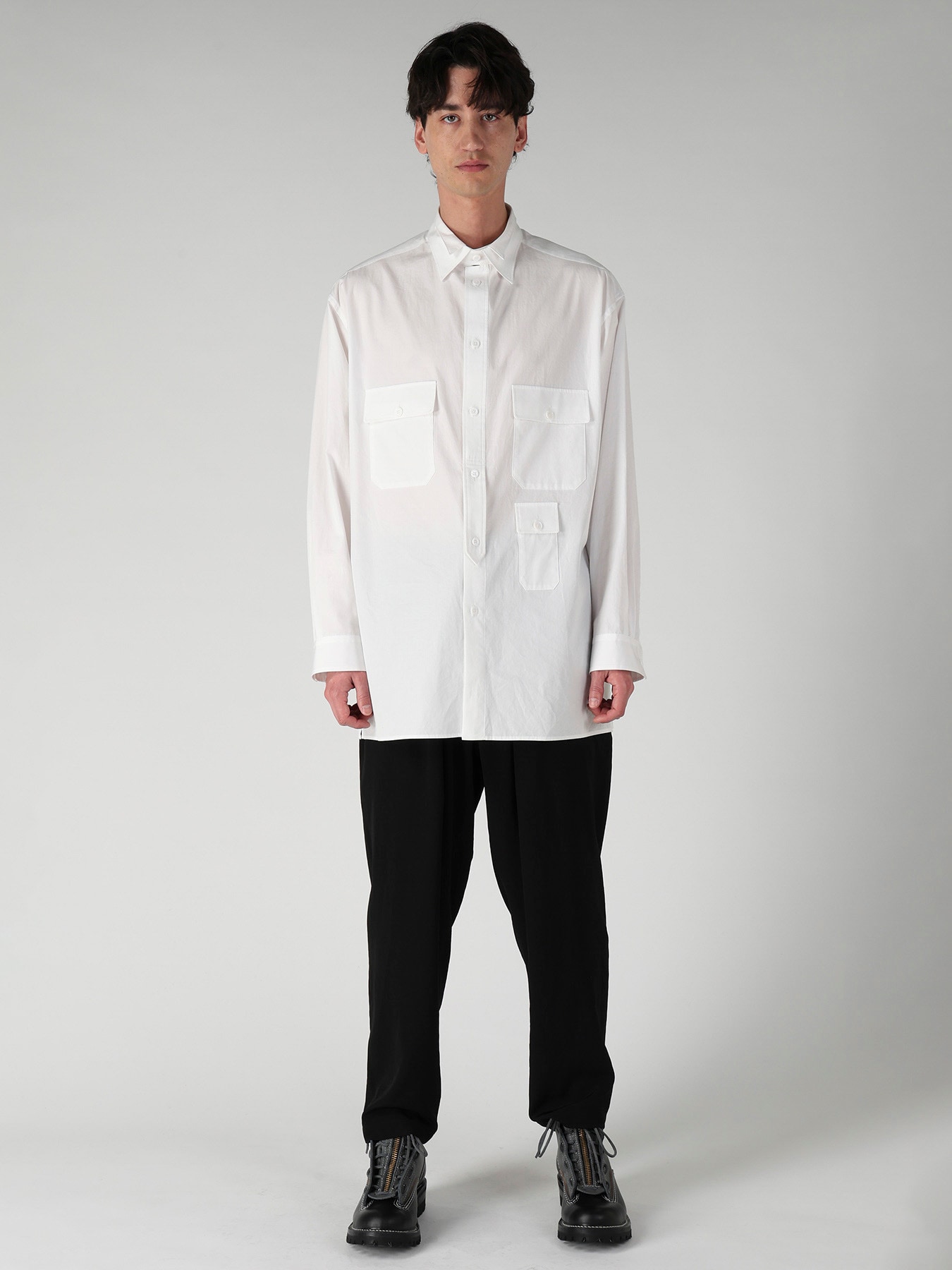 COTTON BROAD PEN POCKET DOUBLE COLLAR BLOUSE
