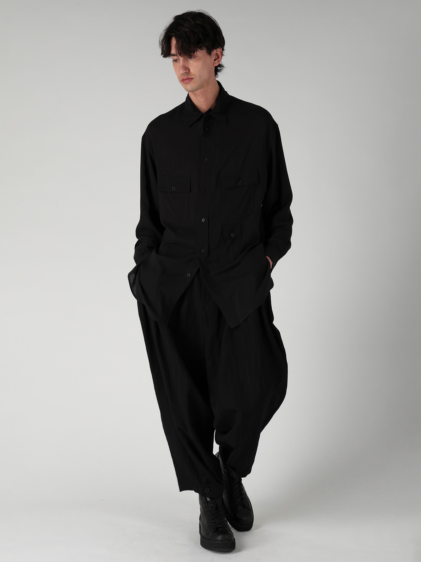 CELLULOSE LAWN PEN POCKET DOUBLE COLLAR BLOUSE