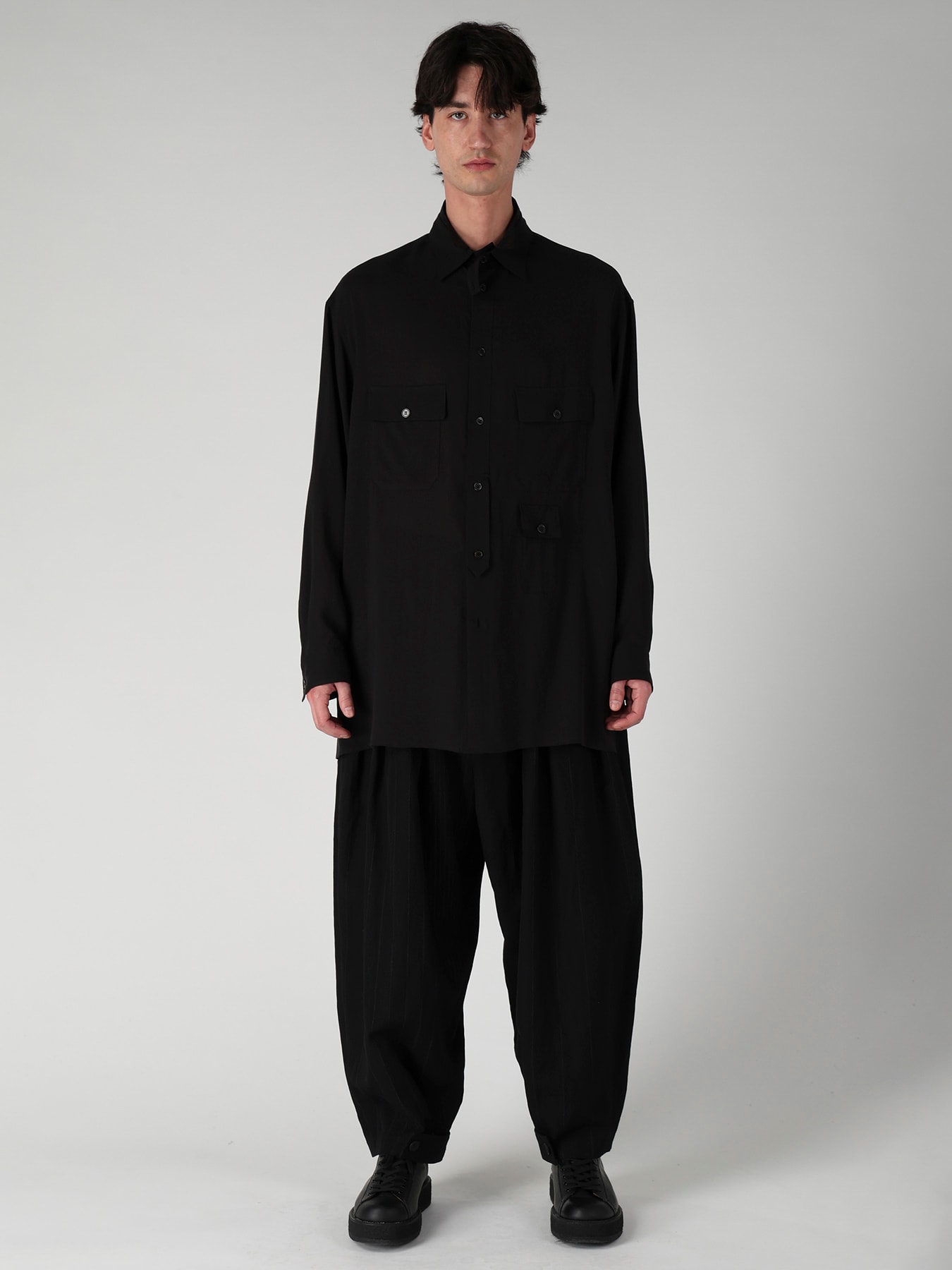 CELLULOSE LAWN PEN POCKET DOUBLE COLLAR BLOUSE