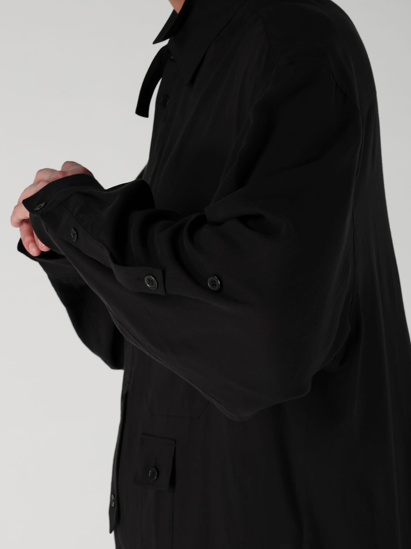 CELLULOSE LAWN PEN POCKET DOUBLE COLLAR BLOUSE