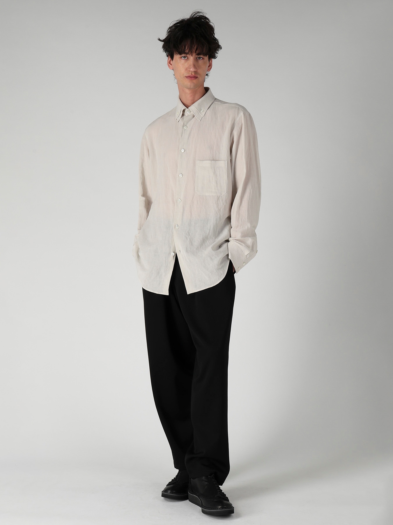 COTTON LINEN CLOTH DOUBLE COLLAR SHIRT