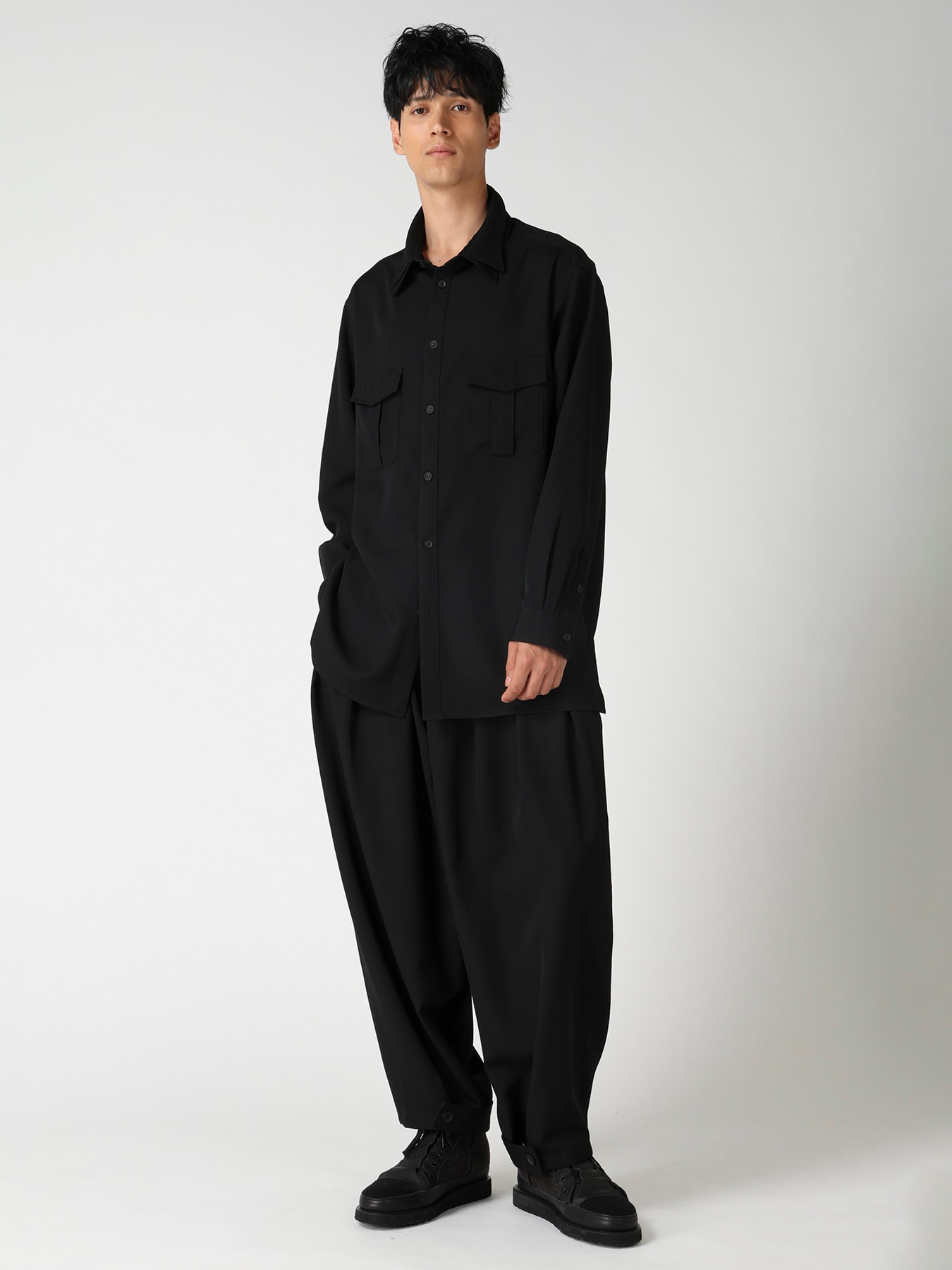 WOOL GABARDINE DOUBLE COLLAR BLOUSE