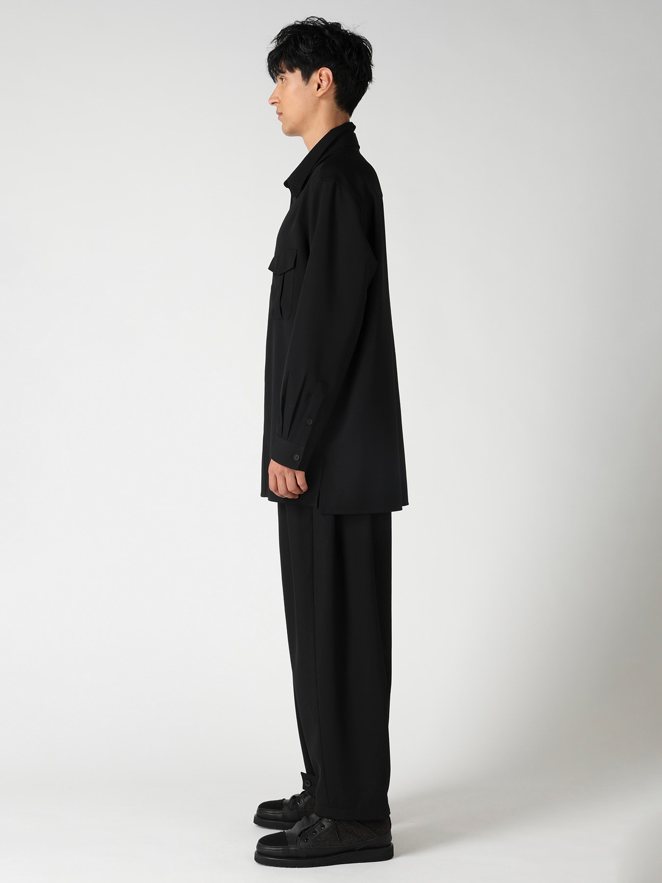 WOOL GABARDINE DOUBLE COLLAR BLOUSE