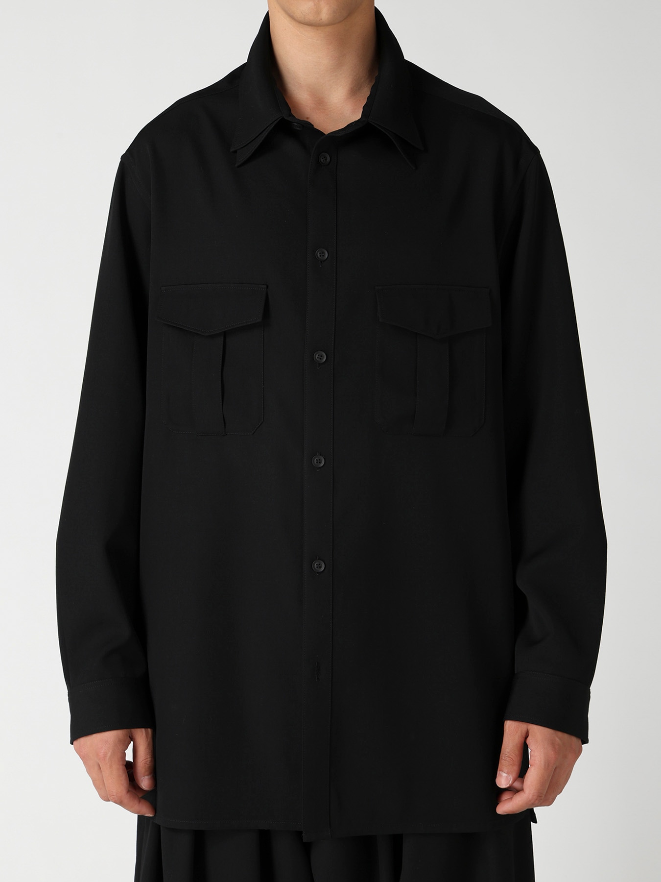 WOOL GABARDINE DOUBLE COLLAR BLOUSE