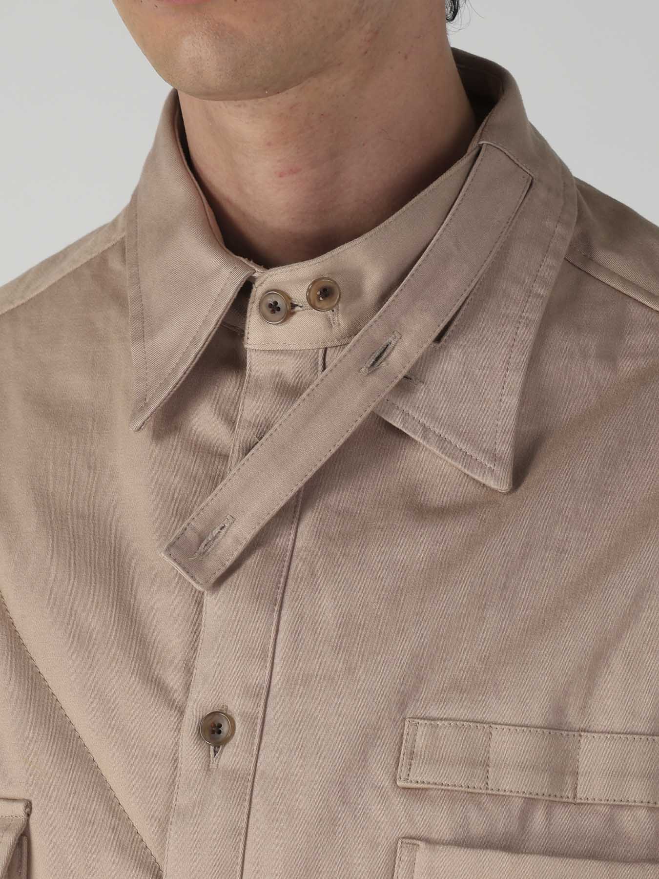 MILITARY BACK SATIN PADDED PANEL COLLAR BELT BLOUSE