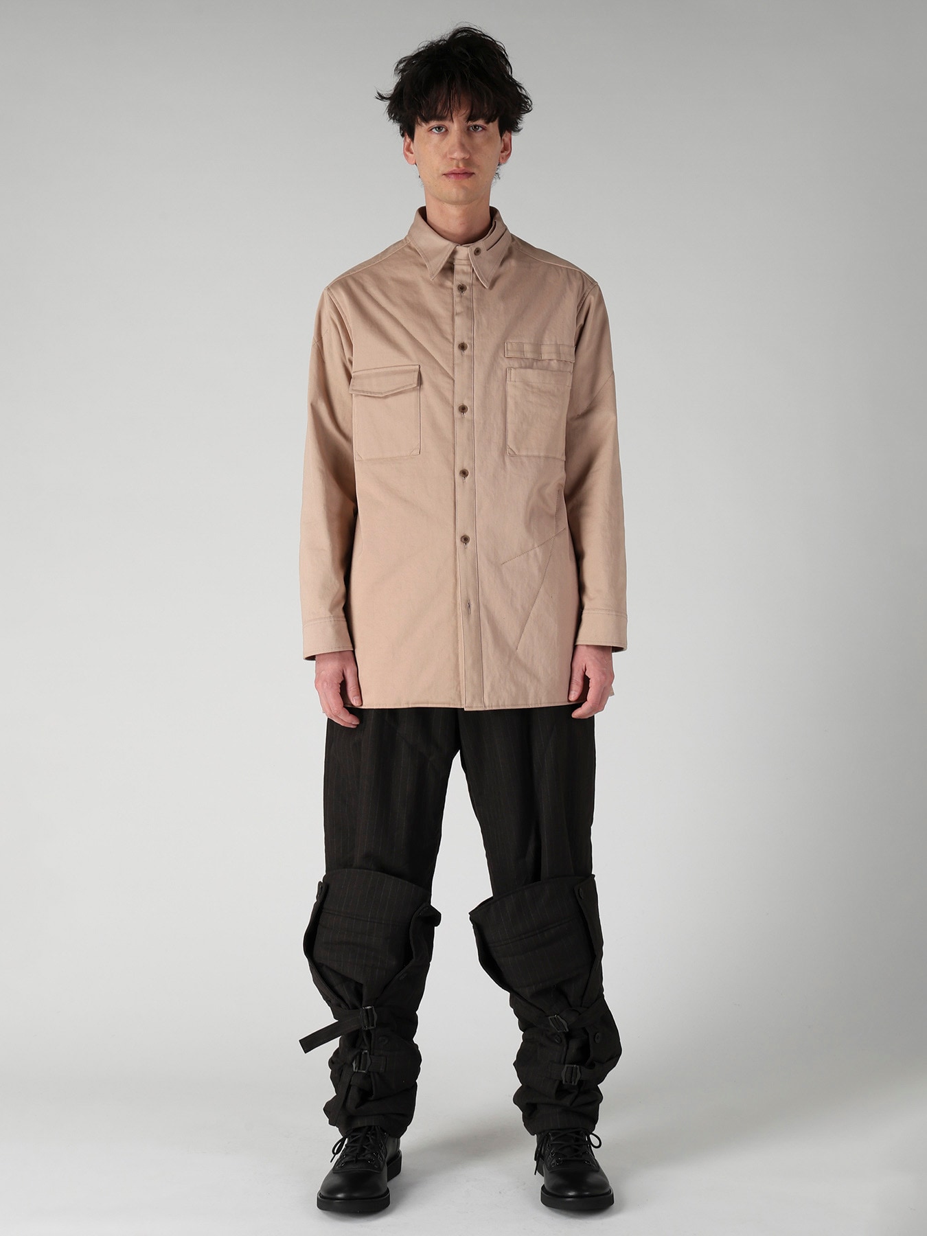 MILITARY BACK SATIN PADDED PANEL COLLAR BELT BLOUSE
