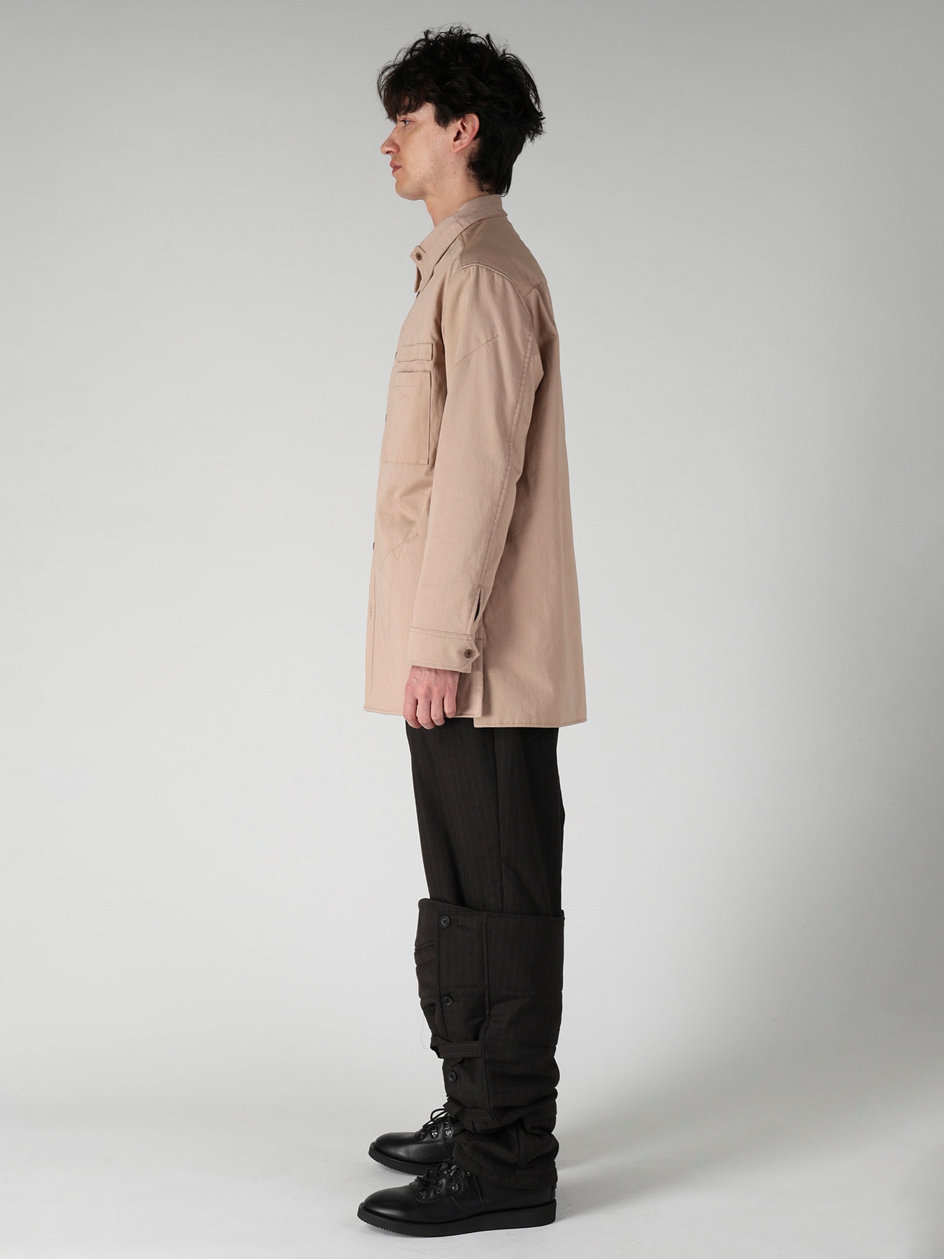 MILITARY BACK SATIN PADDED PANEL COLLAR BELT BLOUSE