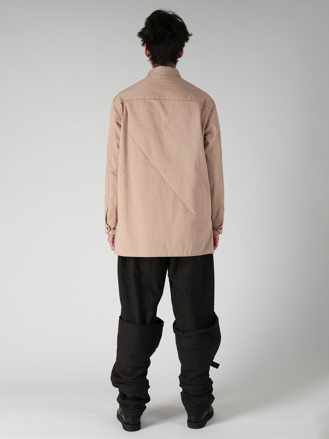 MILITARY BACK SATIN PADDED PANEL COLLAR BELT BLOUSE