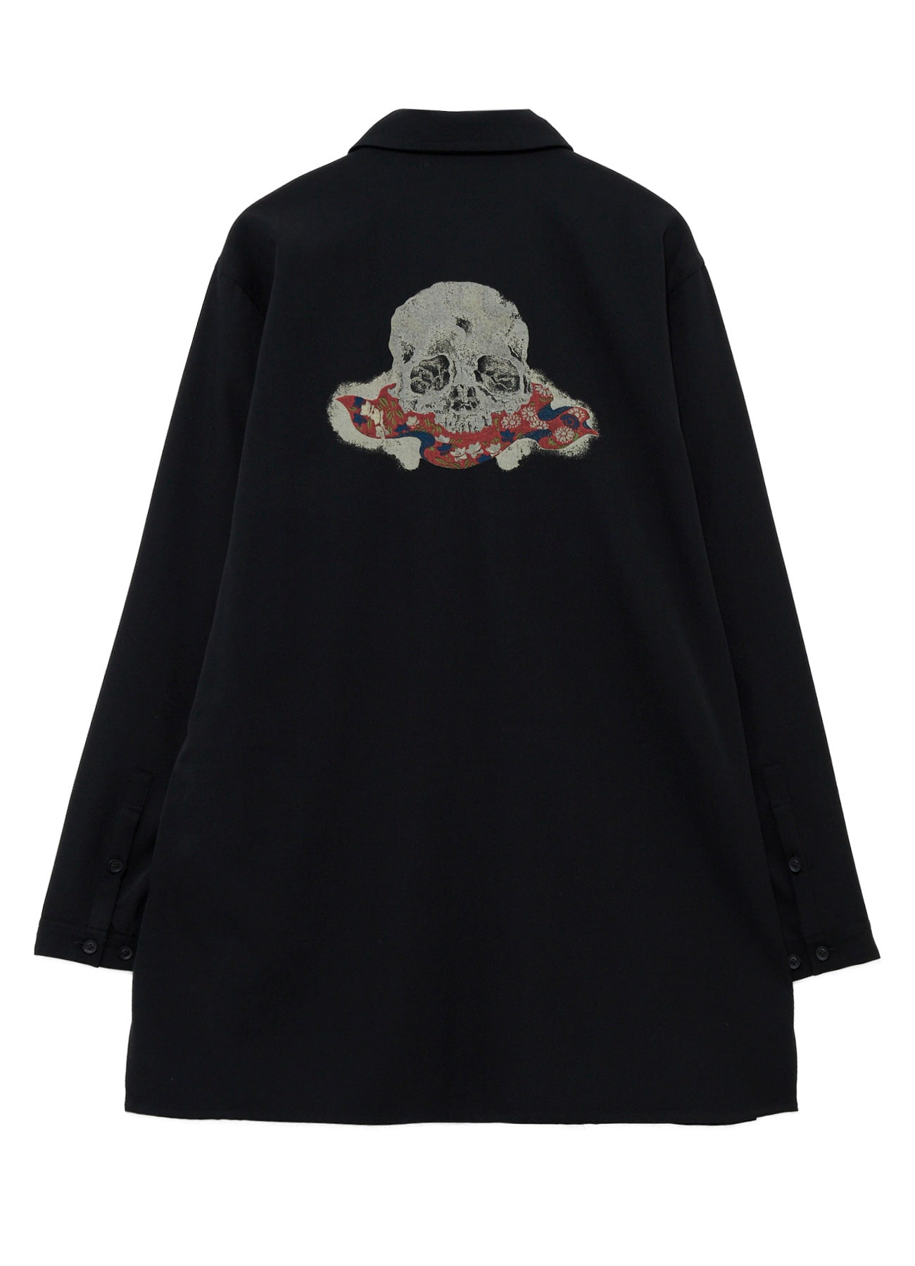 WOOL GABARDINE SKULL-PRINTED DISCHARGE BLOUSE