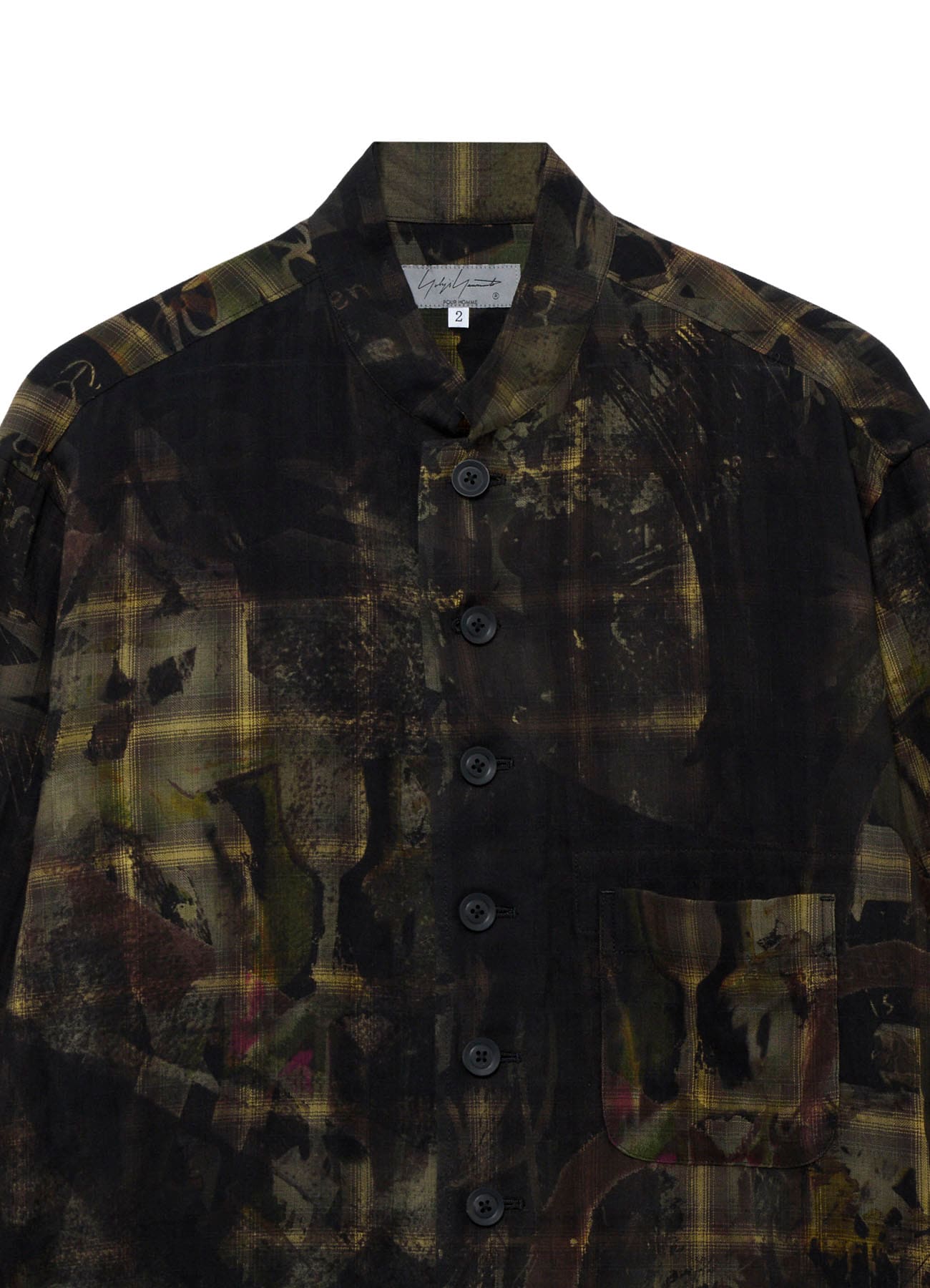 SCRAP PATTERN PRINTED STAND COLLAR BLOUSE