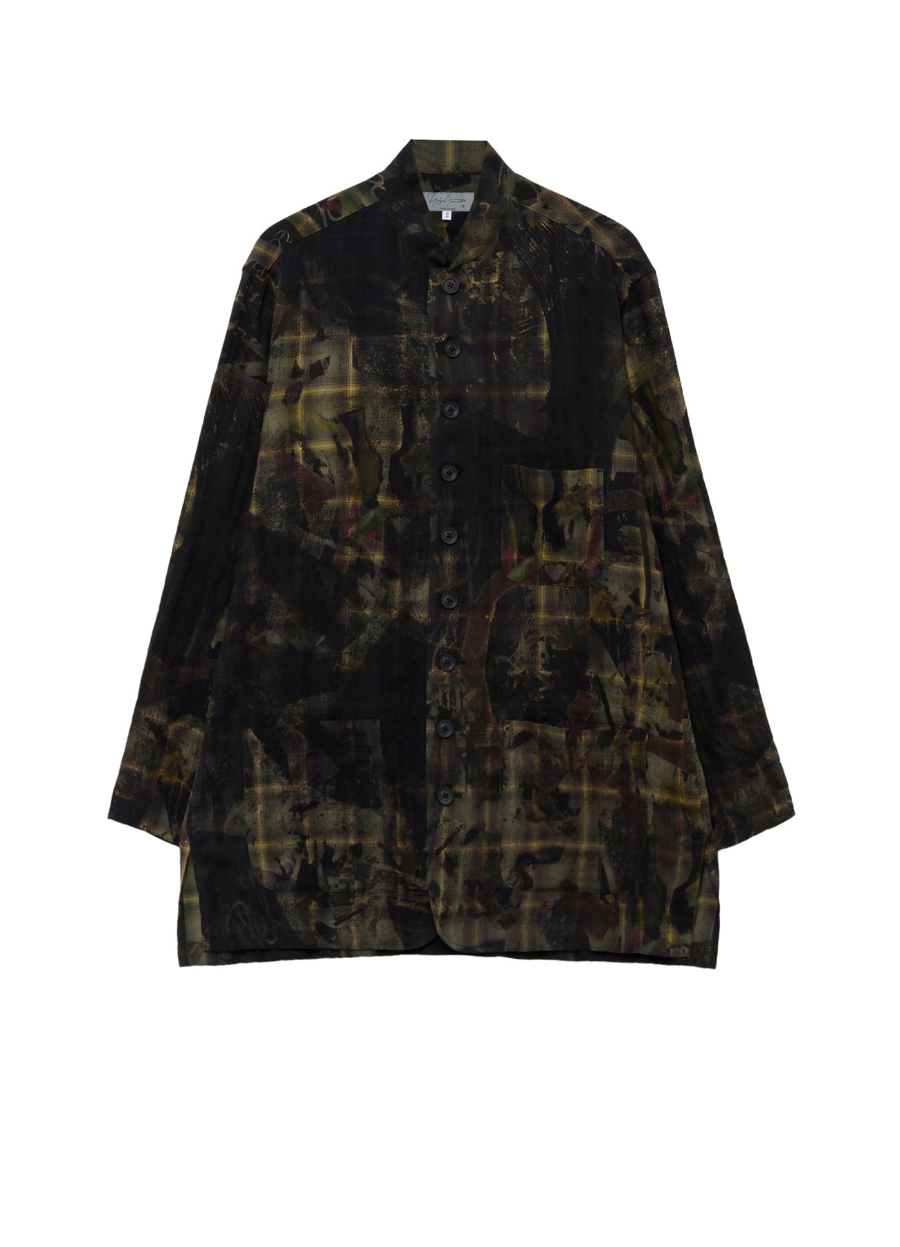 SCRAP PATTERN PRINTED STAND COLLAR BLOUSE
