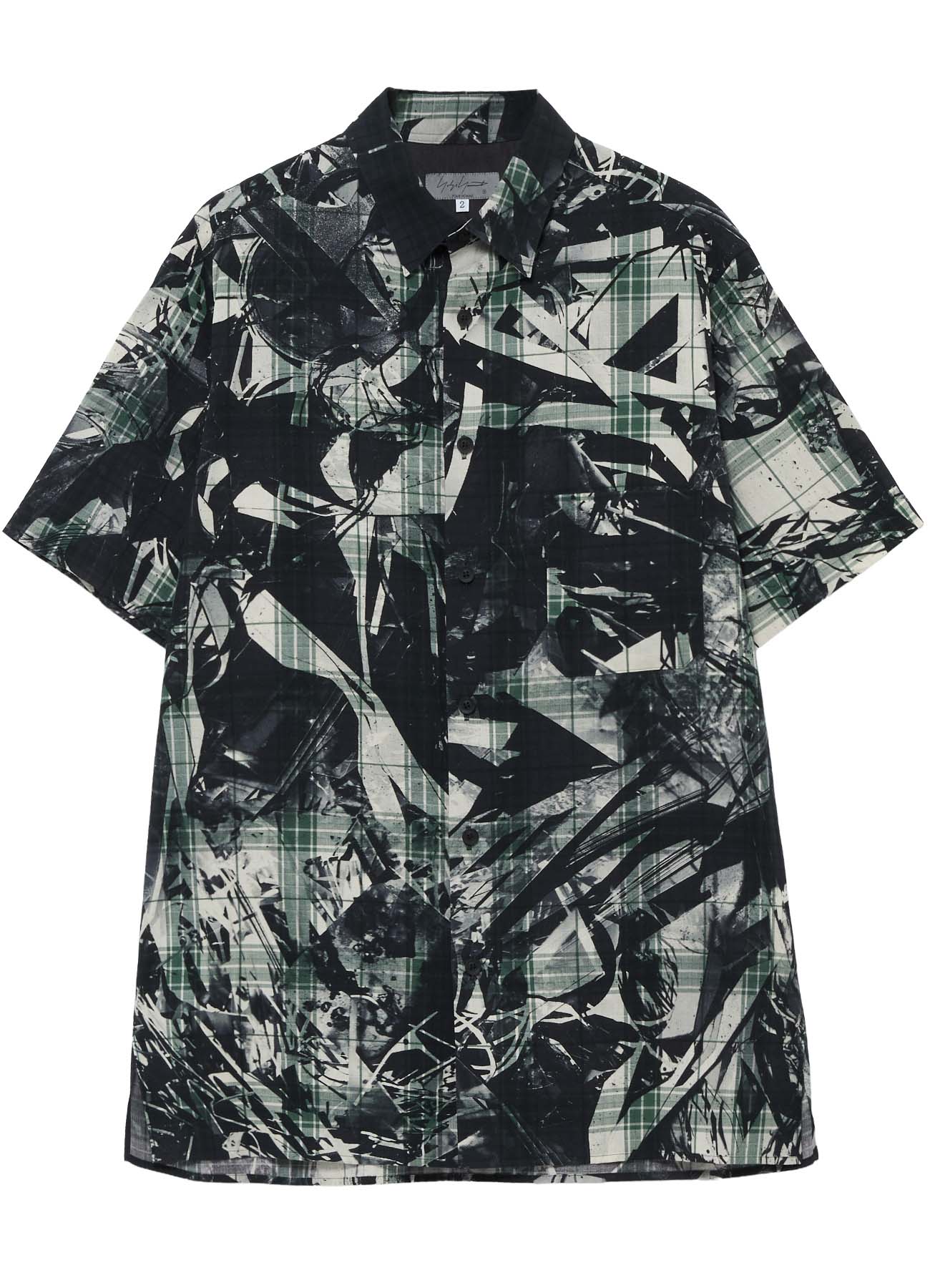 MONOCHROME SCRAP PATTERN PRINTED SHORT SLEEVE BLOUSE