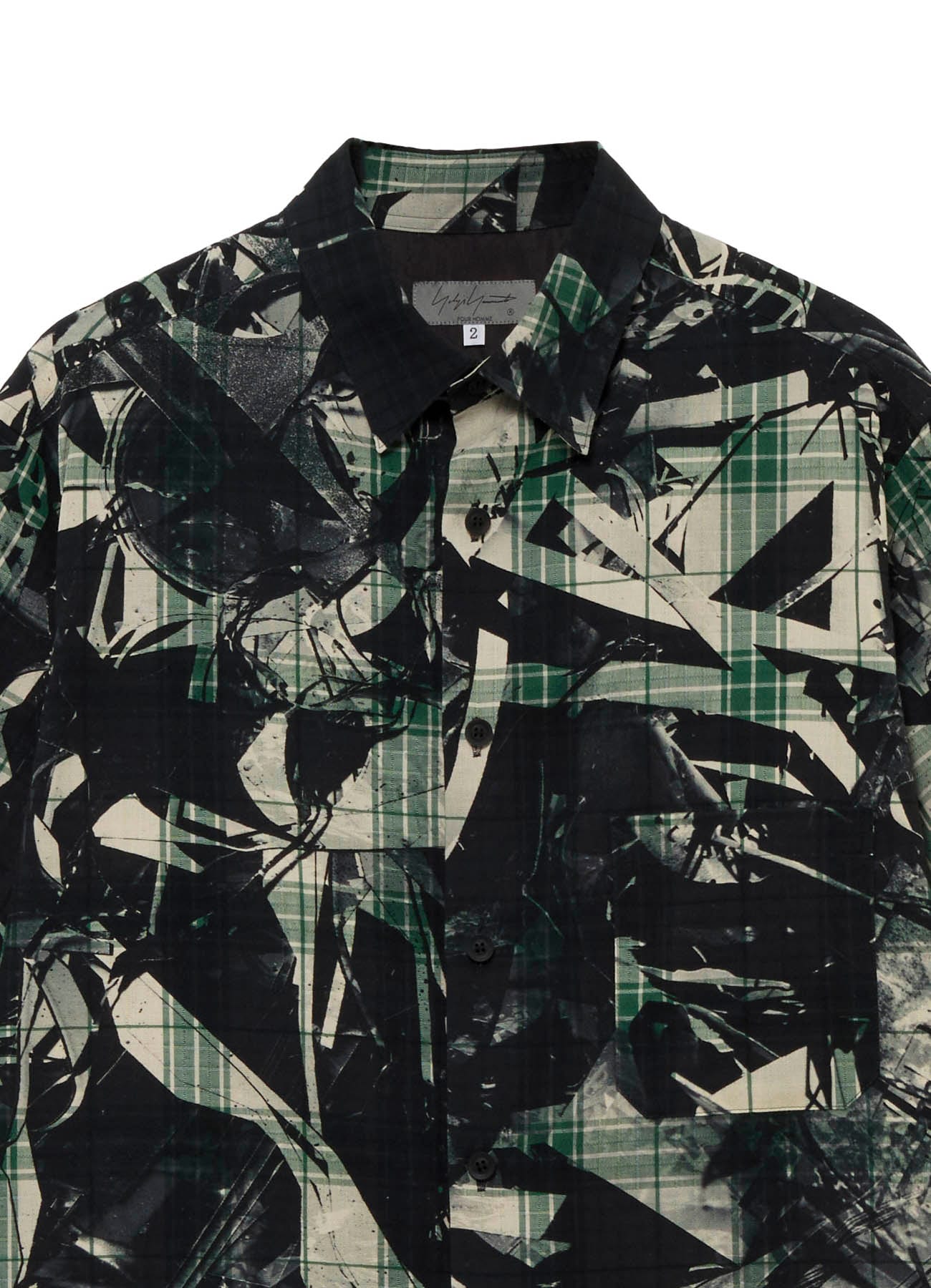 MONOCHROME SCRAP PATTERN PRINTED SHORT SLEEVE BLOUSE