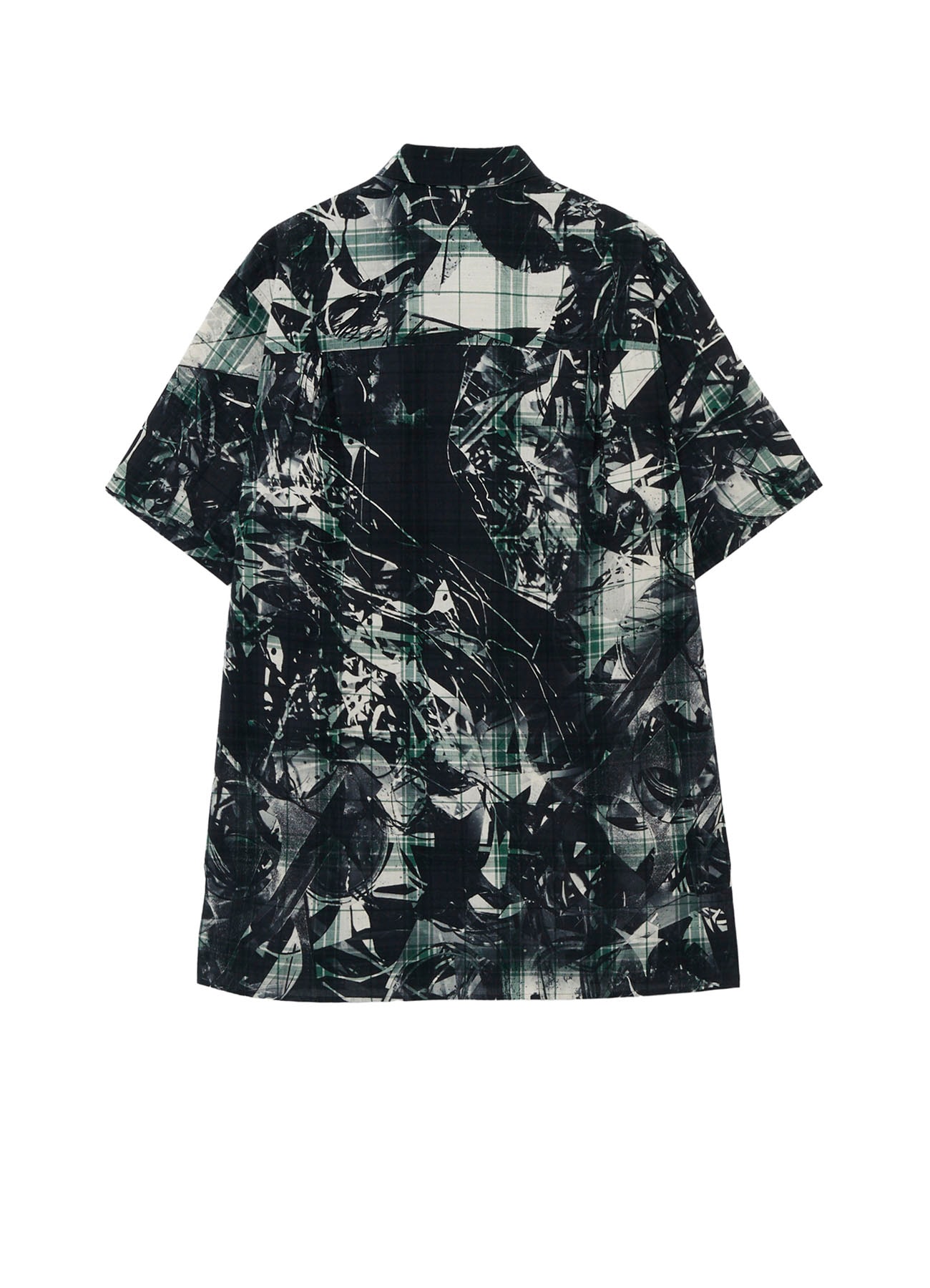 MONOCHROME SCRAP PATTERN PRINTED SHORT SLEEVE BLOUSE