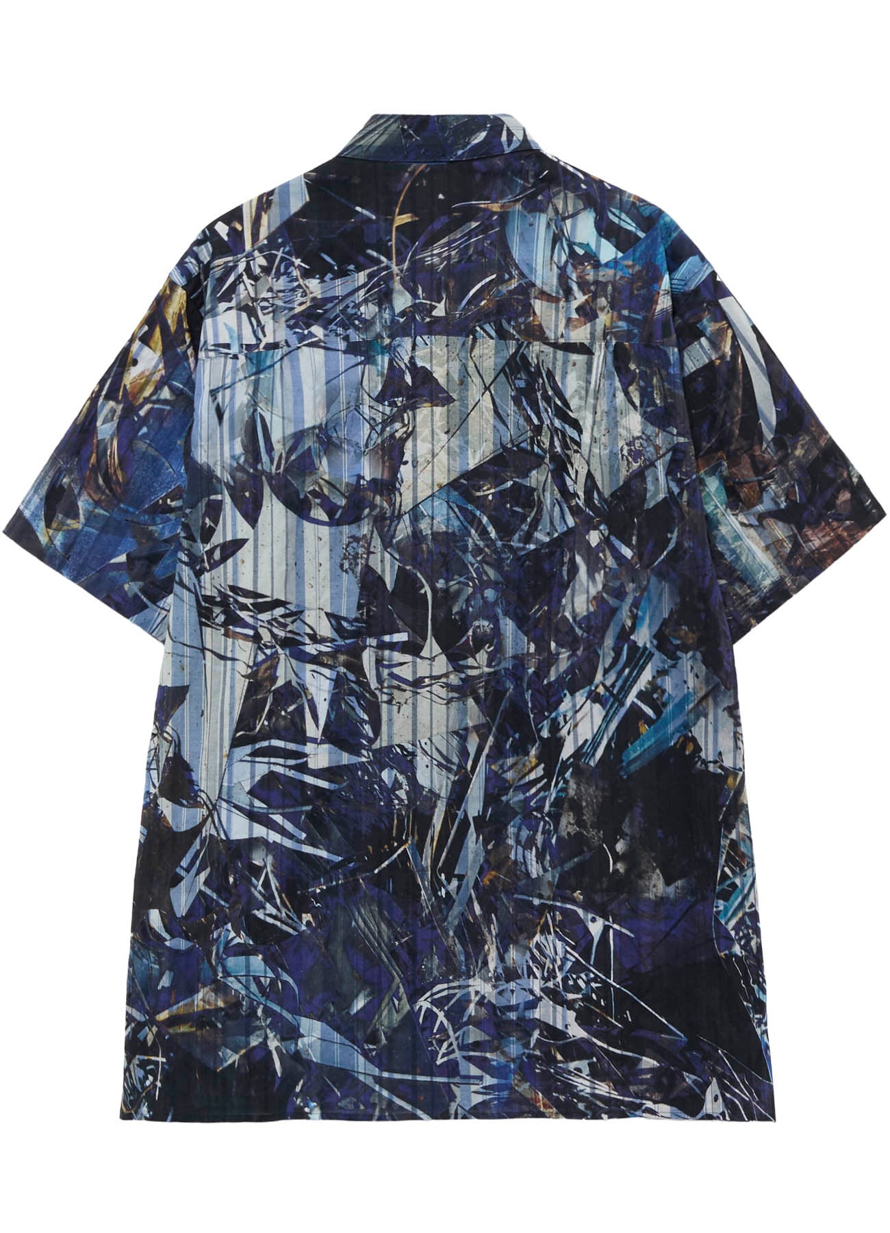 BLUE SCRAP PATTERN PRINTED SHORT SLEEVE BLOUSE