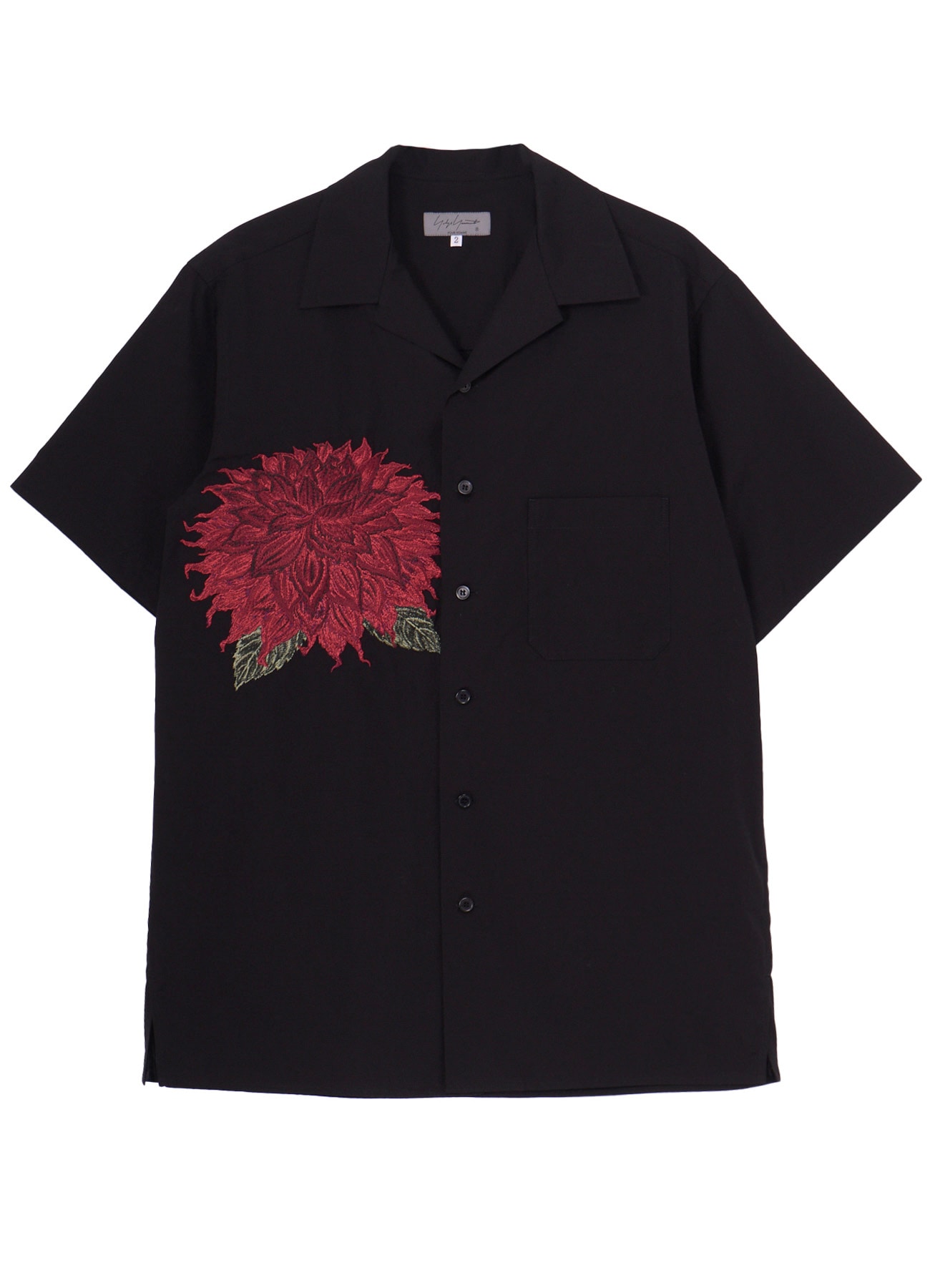 RED DAHLIA EMBROIDERY OPEN COLLAR SHIRT