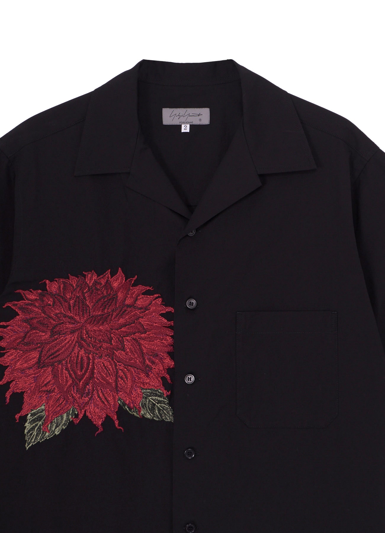 RED DAHLIA EMBROIDERY OPEN COLLAR SHIRT
