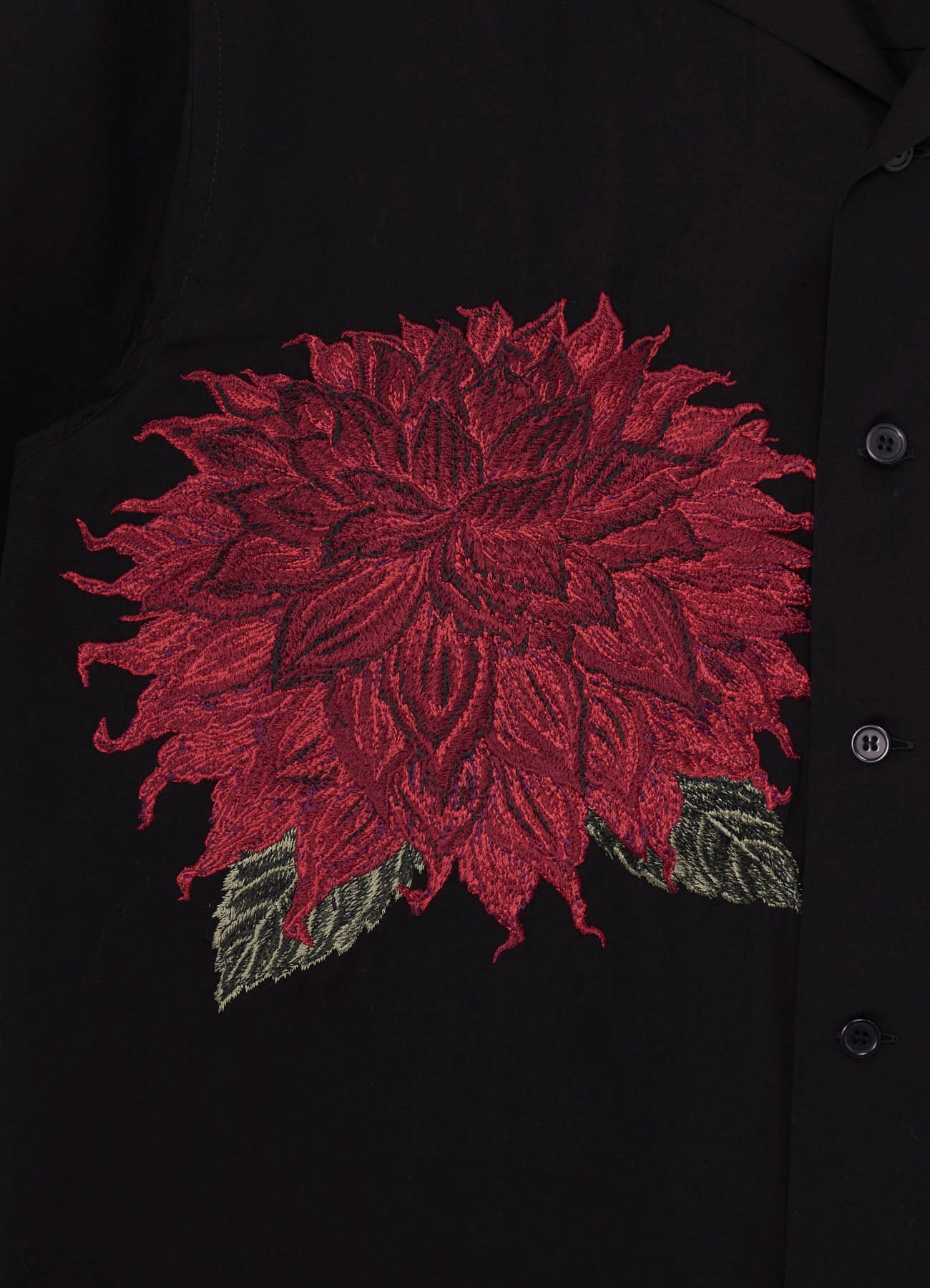 RED DAHLIA EMBROIDERY OPEN COLLAR SHIRT