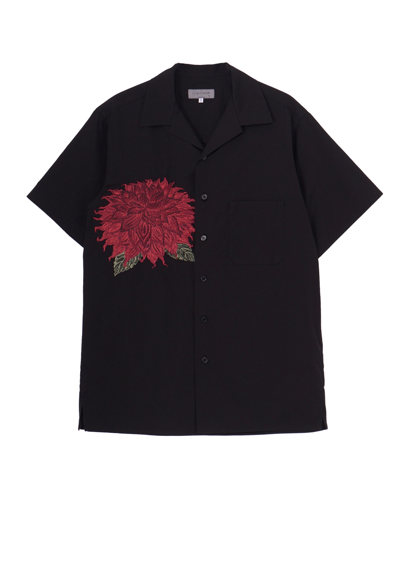 RED DAHLIA EMBROIDERY OPEN COLLAR SHIRT