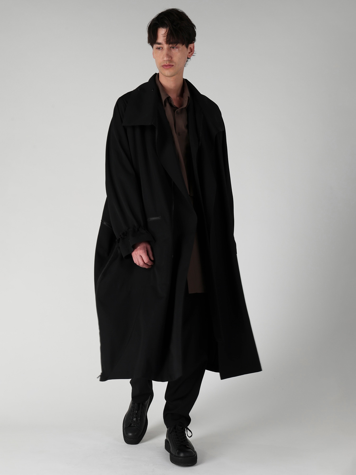 WOOL GABARDINE CROSS SHAPE ZIPPER COAT
