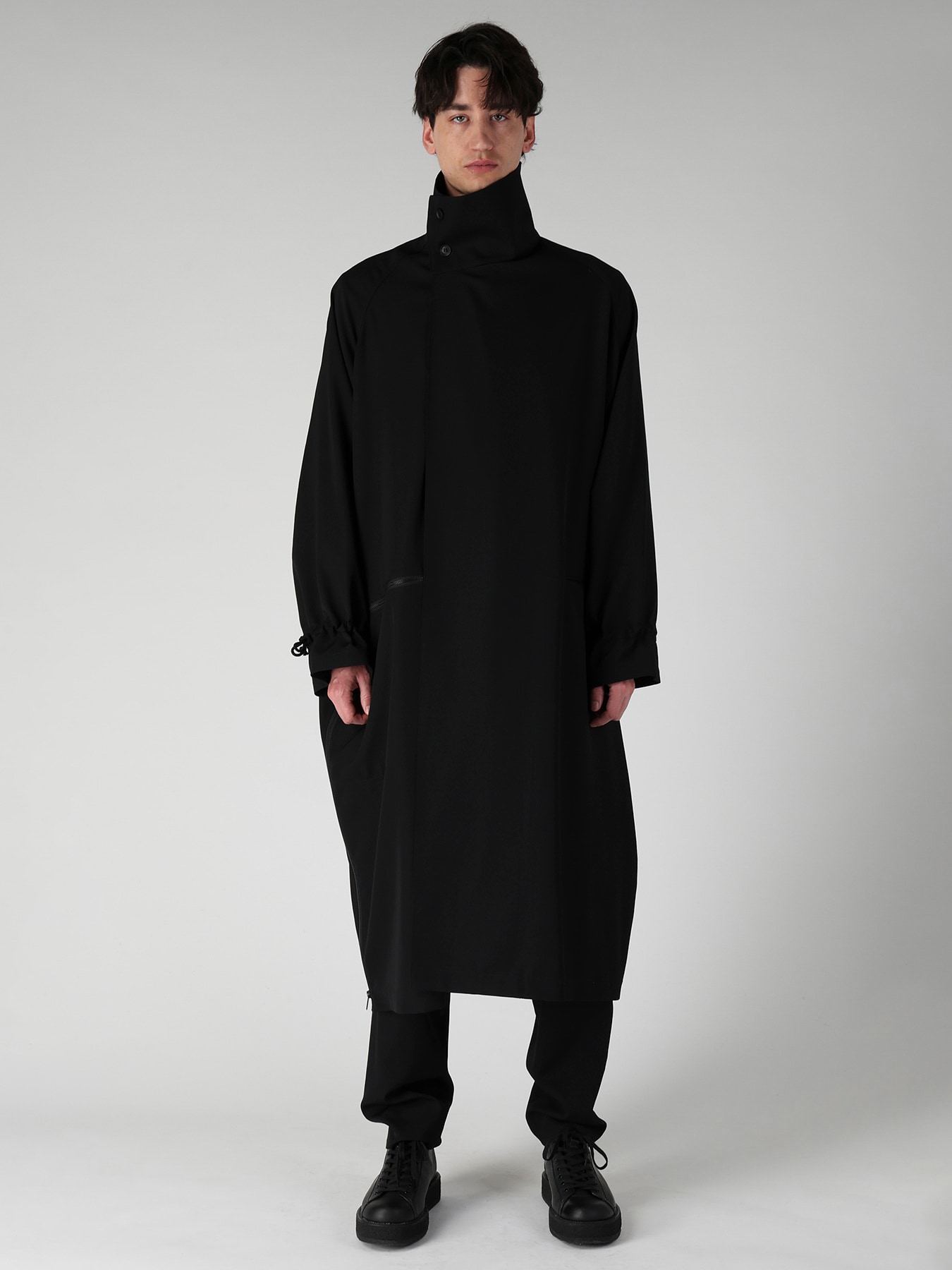 WOOL GABARDINE CROSS SHAPE ZIPPER COAT