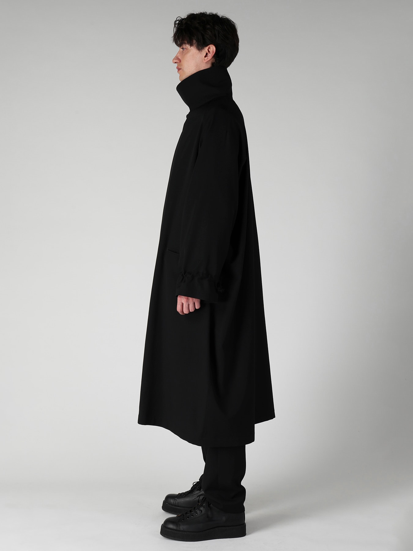 WOOL GABARDINE CROSS SHAPE ZIPPER COAT