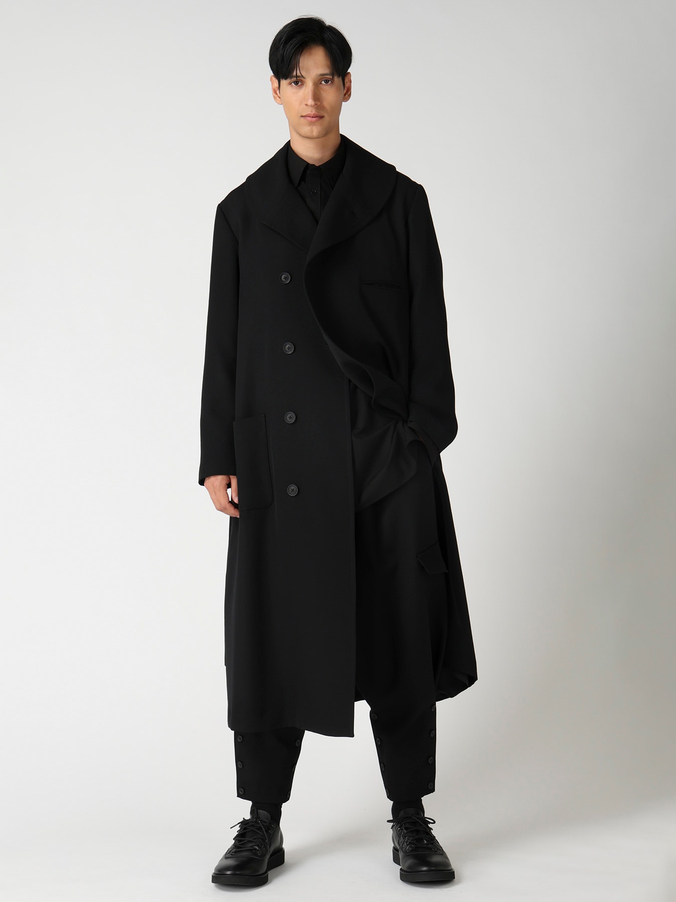 YOHJI YAMAMOTO / 23AW / アーミーギャバトレンチコート ARMY GABARDINE ROUND COLLAR COAT(XS Black): Yohji Yamamoto POUR