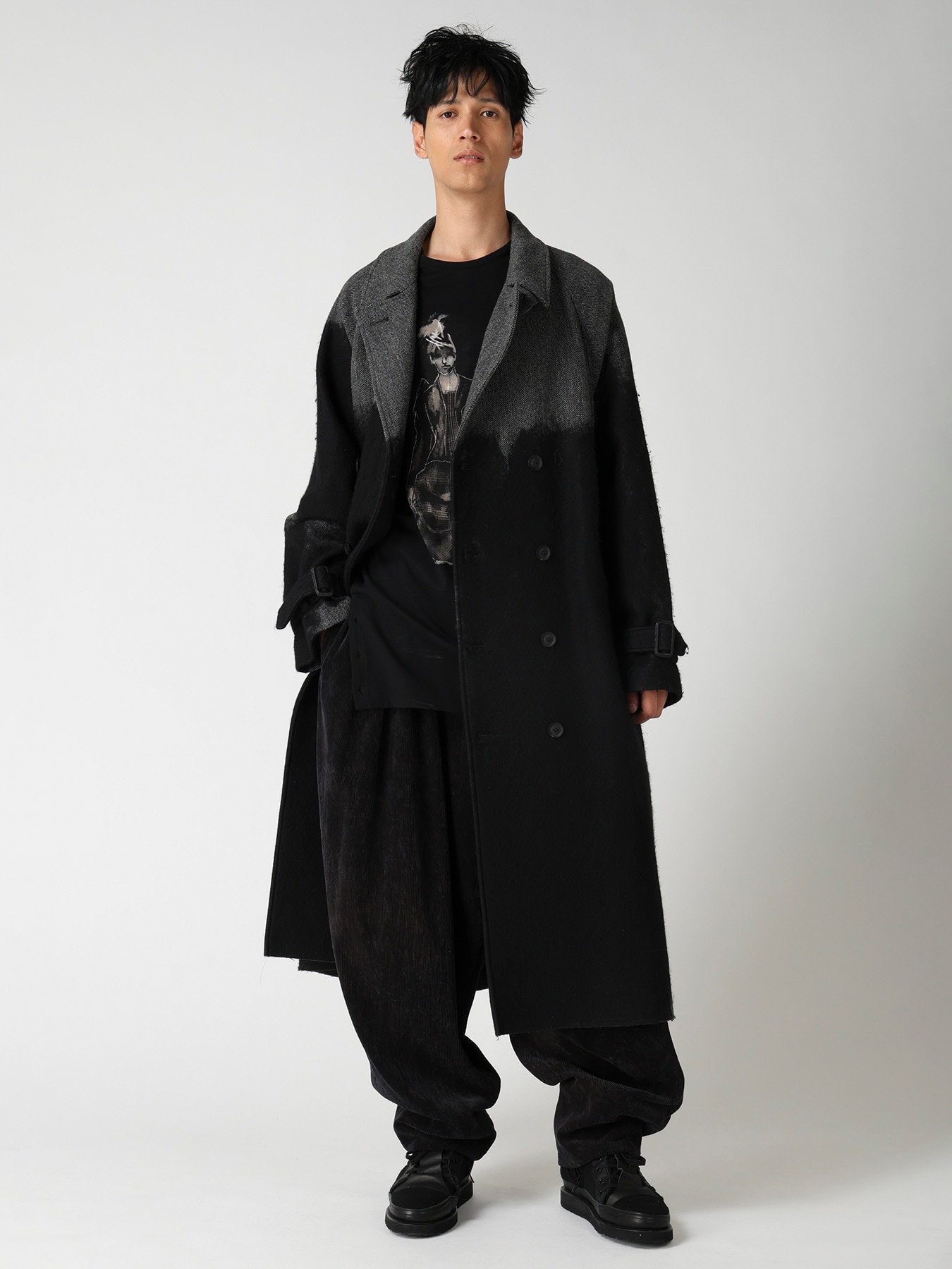 NEEDLE PUNCHED HERRINGBONE RAGLAN DOUBLE COAT