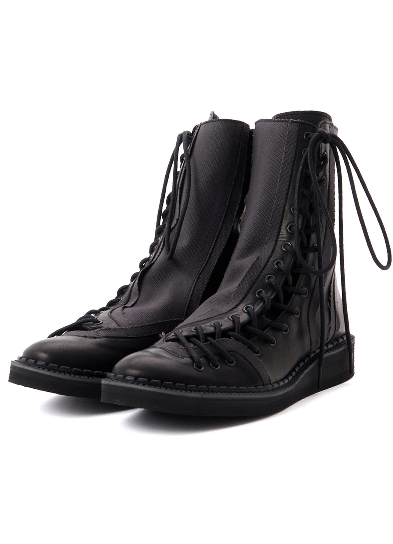 C CANVAS HORSE SIDE LACE-UP BOOTS