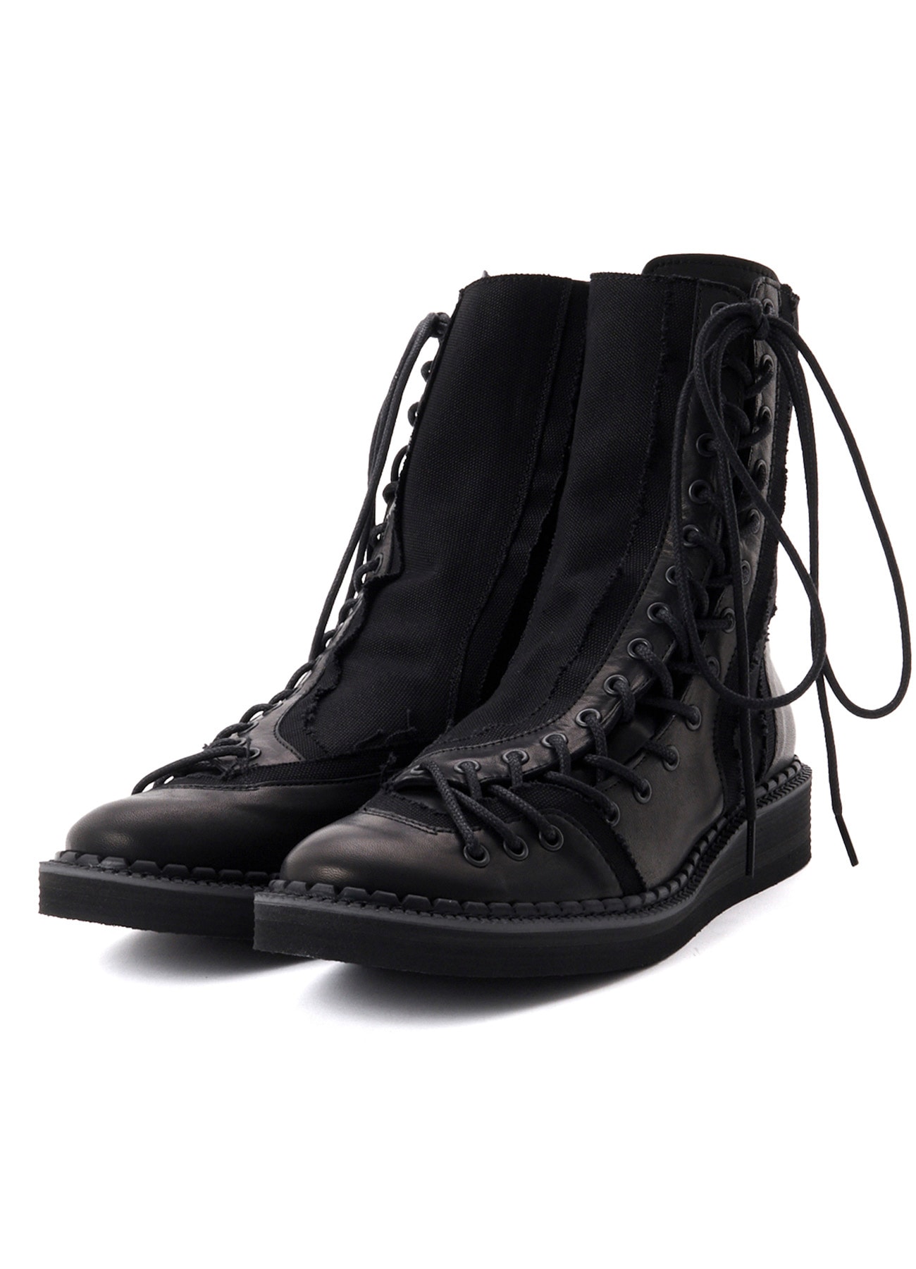 C CANVAS HORSE SIDE LACE-UP BOOTS