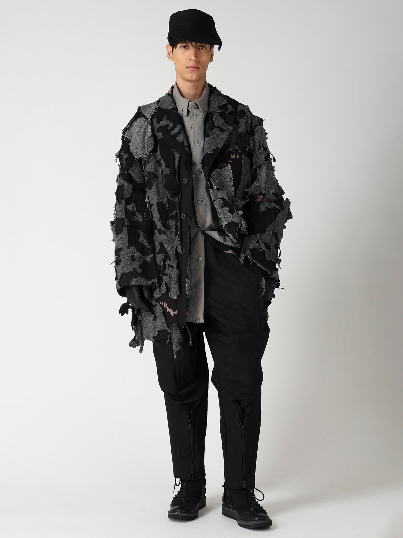 WOOL FLANNEL WORK CAP(M Black): Yohji Yamamoto POUR HOMME|THE WOOL FLANNEL WORK CAP(M Black): Yohji Yamamoto POUR HOMME|THE