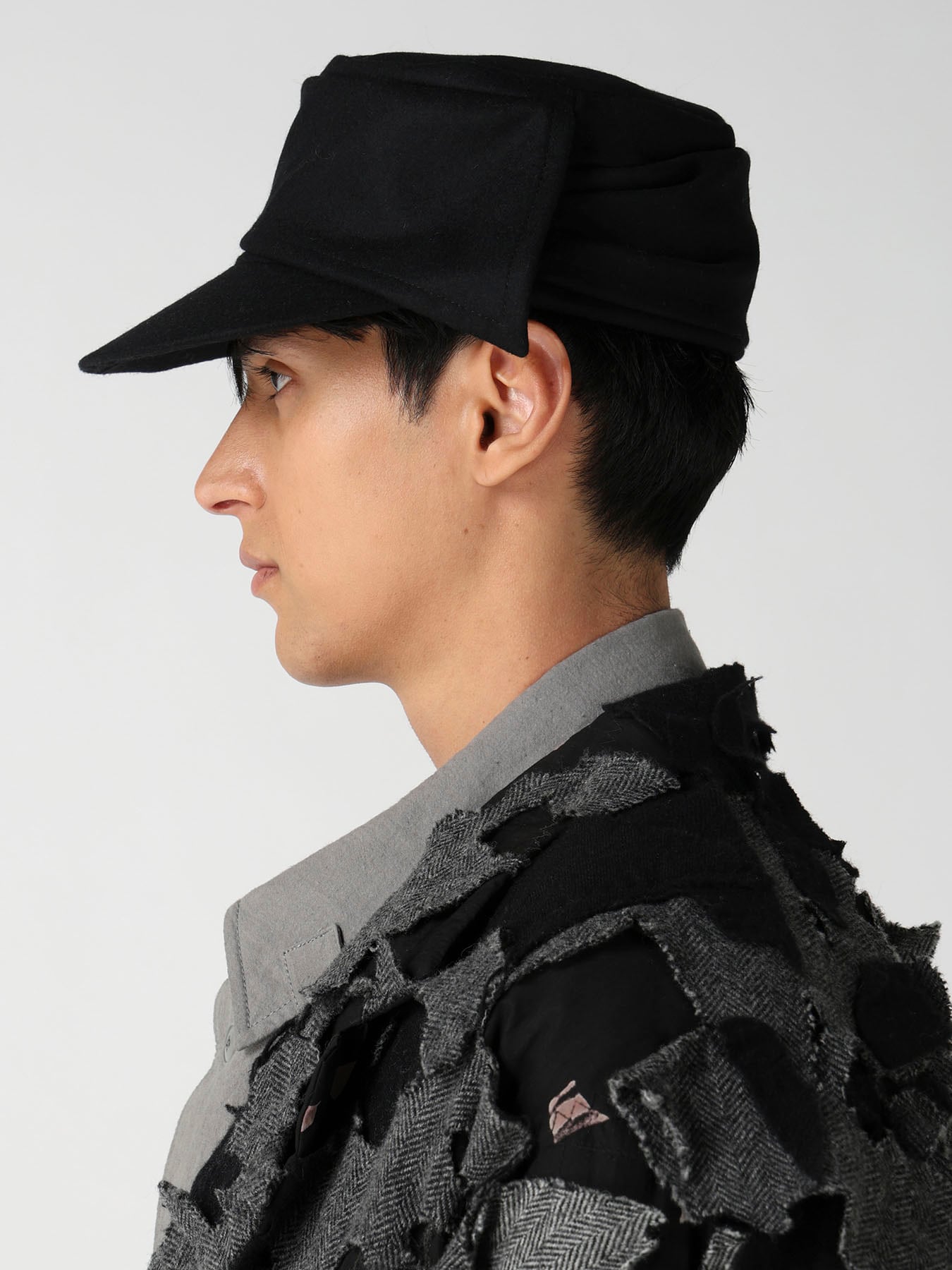 WOOL FLANNEL WORK CAP(M Black): Yohji Yamamoto POUR HOMME|THE WOOL FLANNEL WORK CAP(M Black): Yohji Yamamoto POUR HOMME|THE