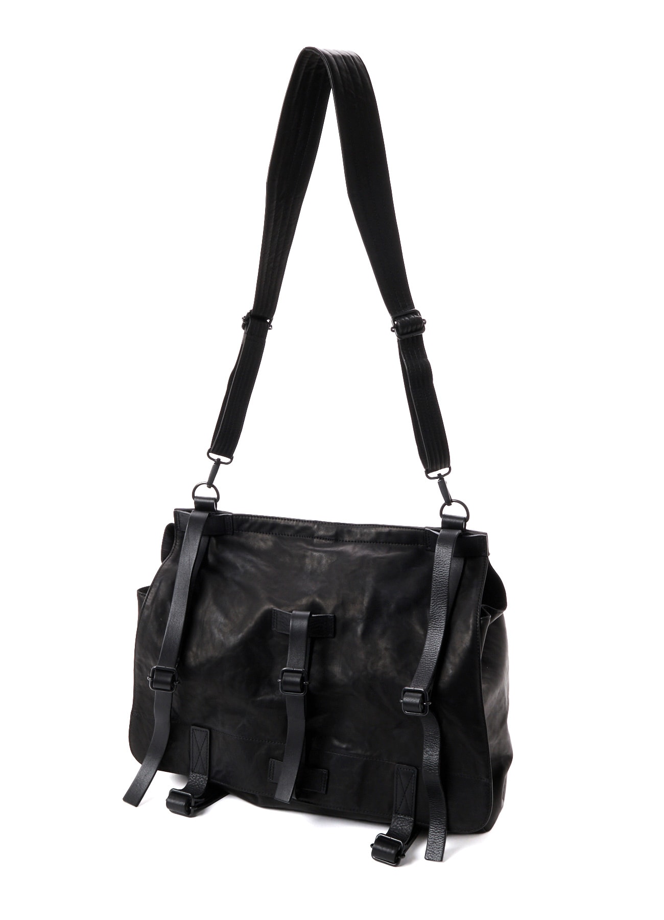 SHRINKED HORSE LEATHER MILITARY SHOULDER BAG