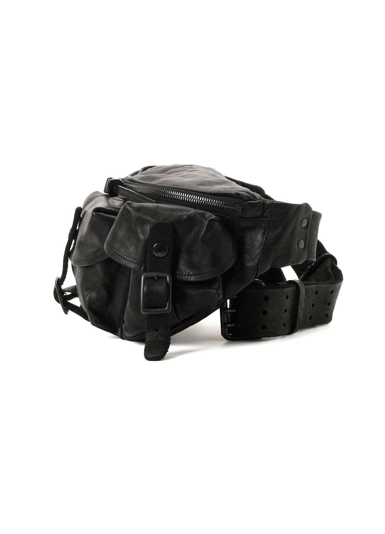 HORSE LEATHER 3-PRONG BUCKLE CROSSBODY BAG(FREE SIZE BLACK): Yohji