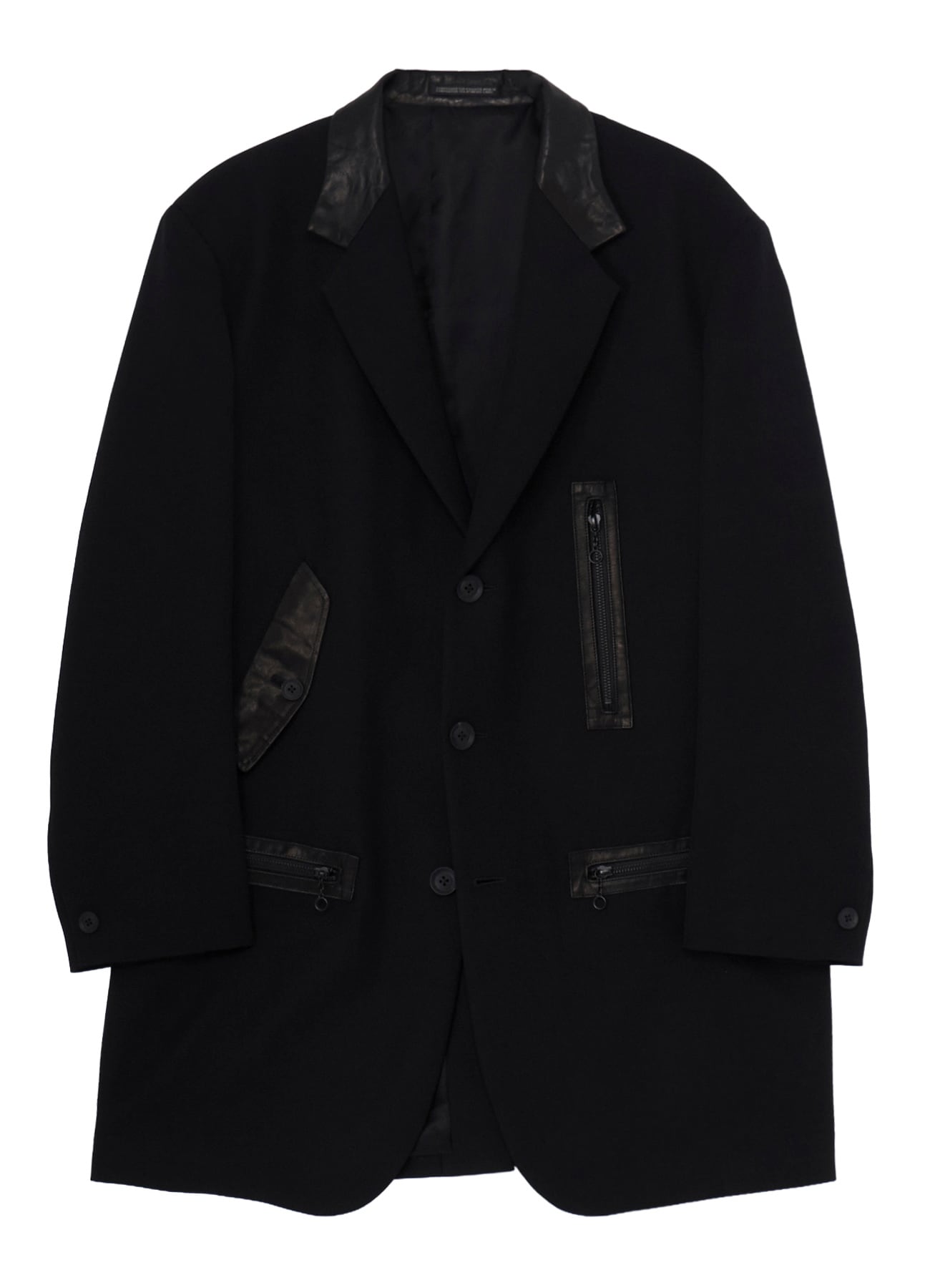 LEATHER ARMY GABARDINE PANEL ZIP JACKET