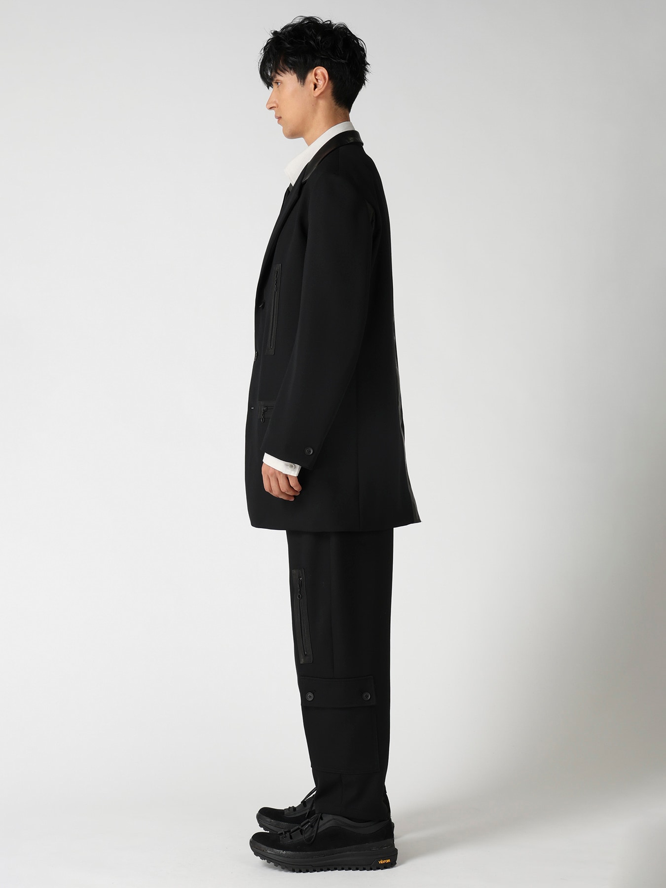 LEATHER ARMY GABARDINE PANEL ZIP JACKET