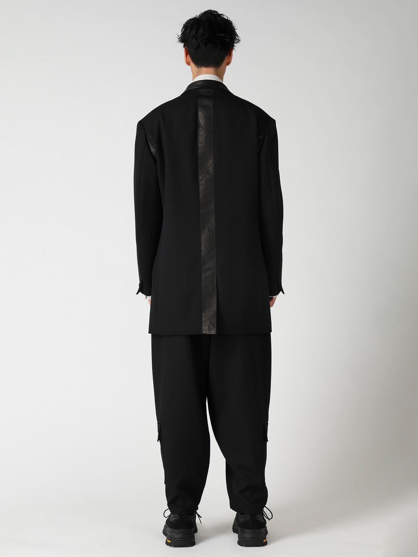 LEATHER ARMY GABARDINE PANEL ZIP JACKET