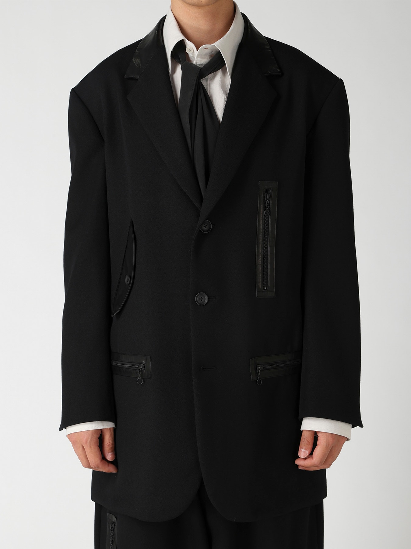 LEATHER ARMY GABARDINE PANEL ZIP JACKET