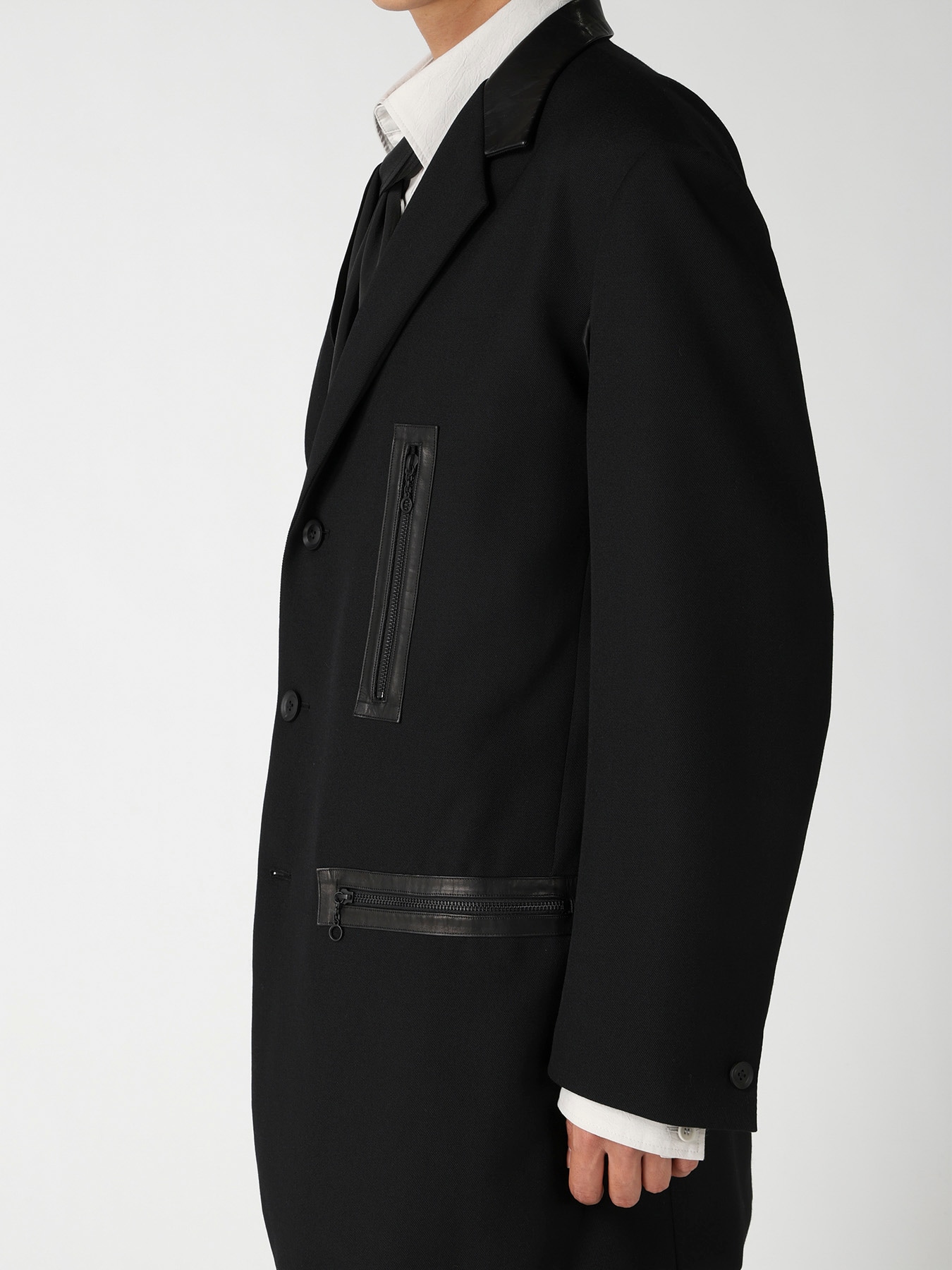 LEATHER ARMY GABARDINE PANEL ZIP JACKET